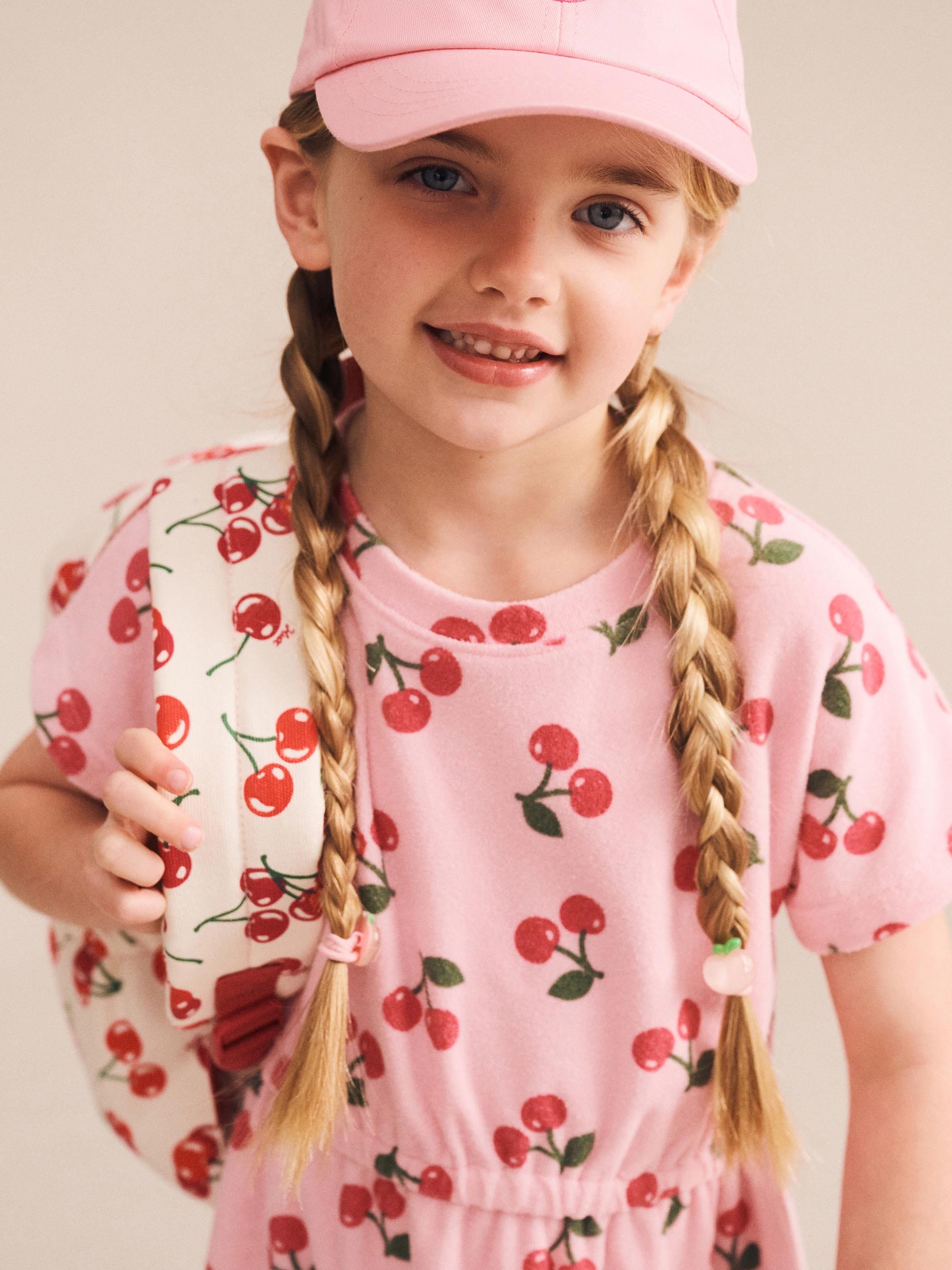 Cherry Towelling Gathered Dolman Dress DRESS Huxbaby