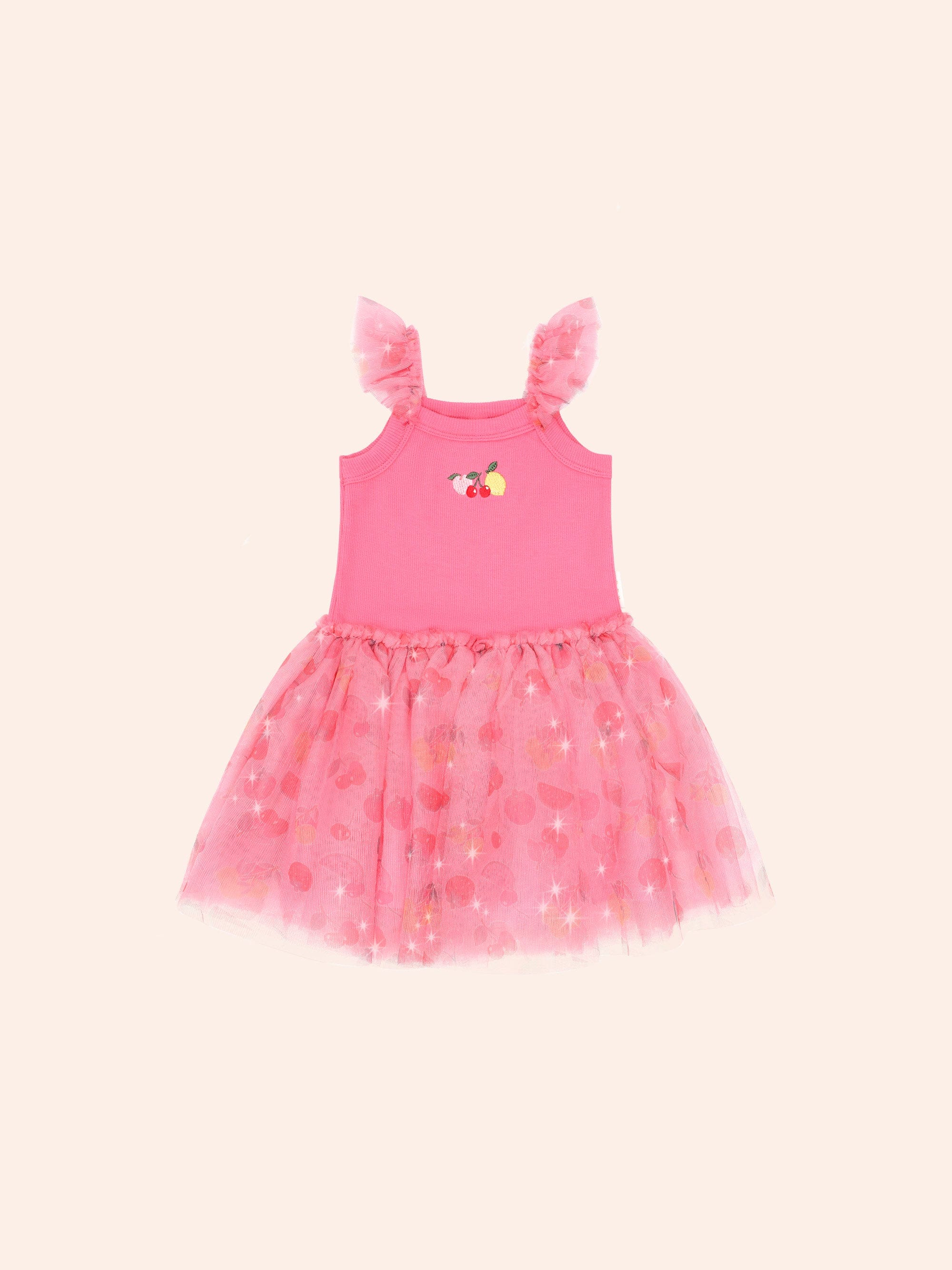 Raspberry Tutti Frutti Rib Dress DRESS Huxbaby