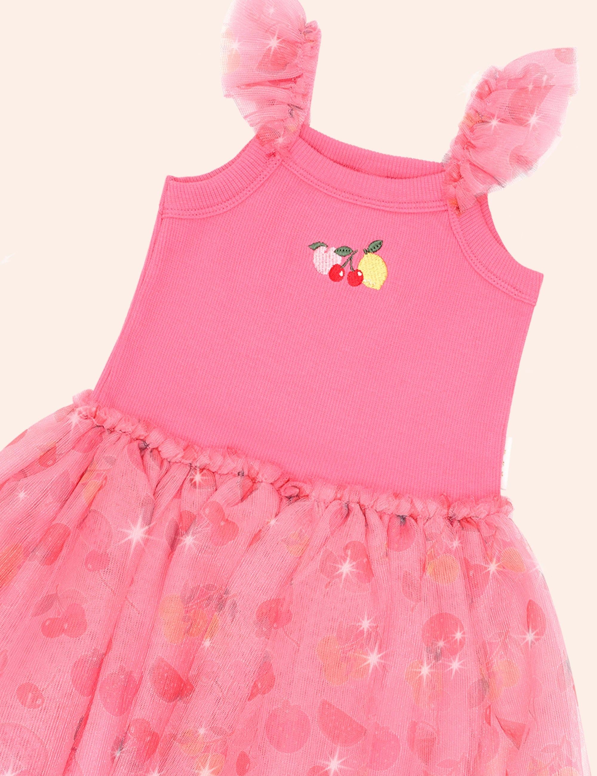 Raspberry Tutti Frutti Rib Dress DRESS Huxbaby
