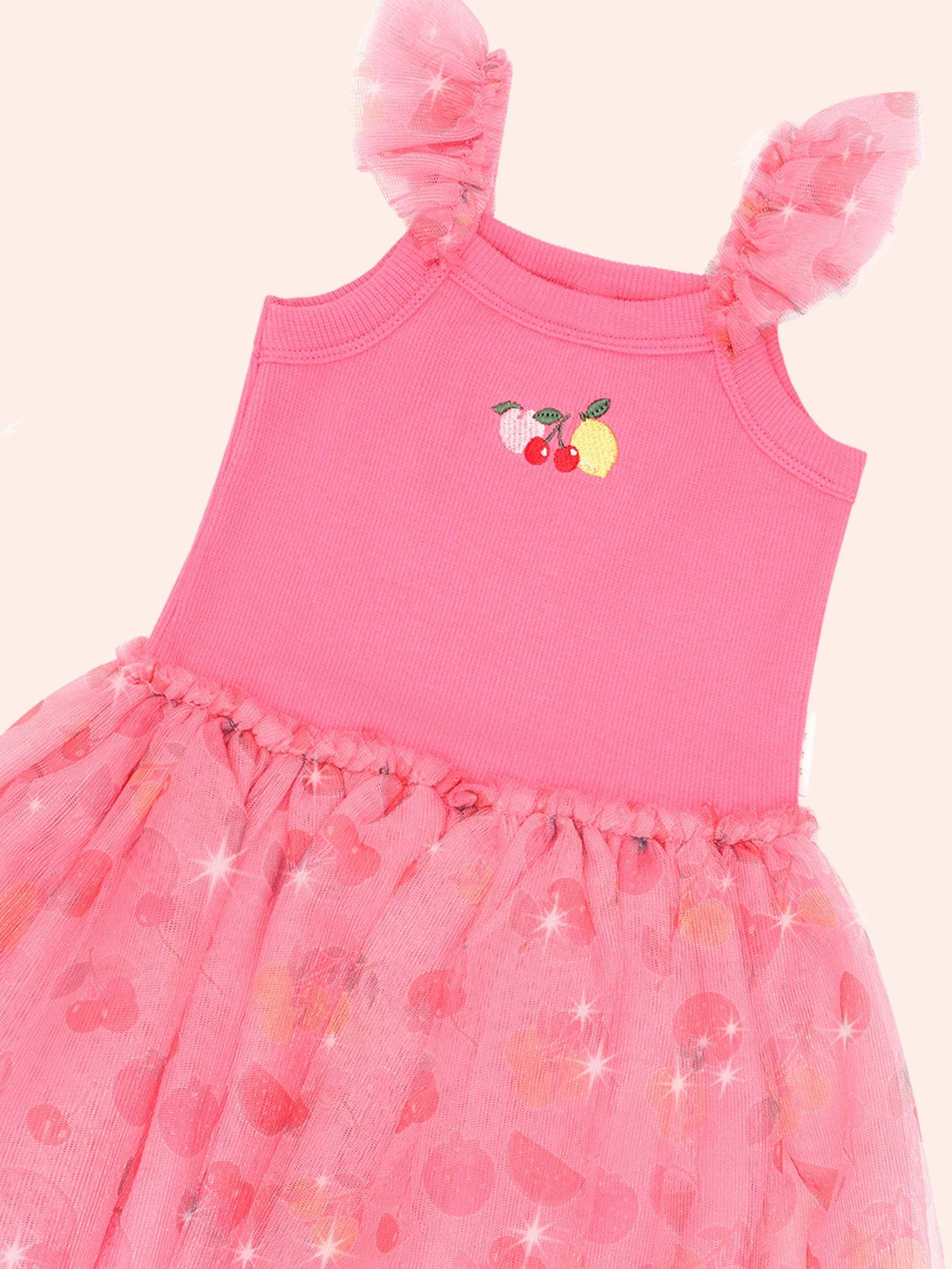 Raspberry Tutti Frutti Rib Dress DRESS Huxbaby