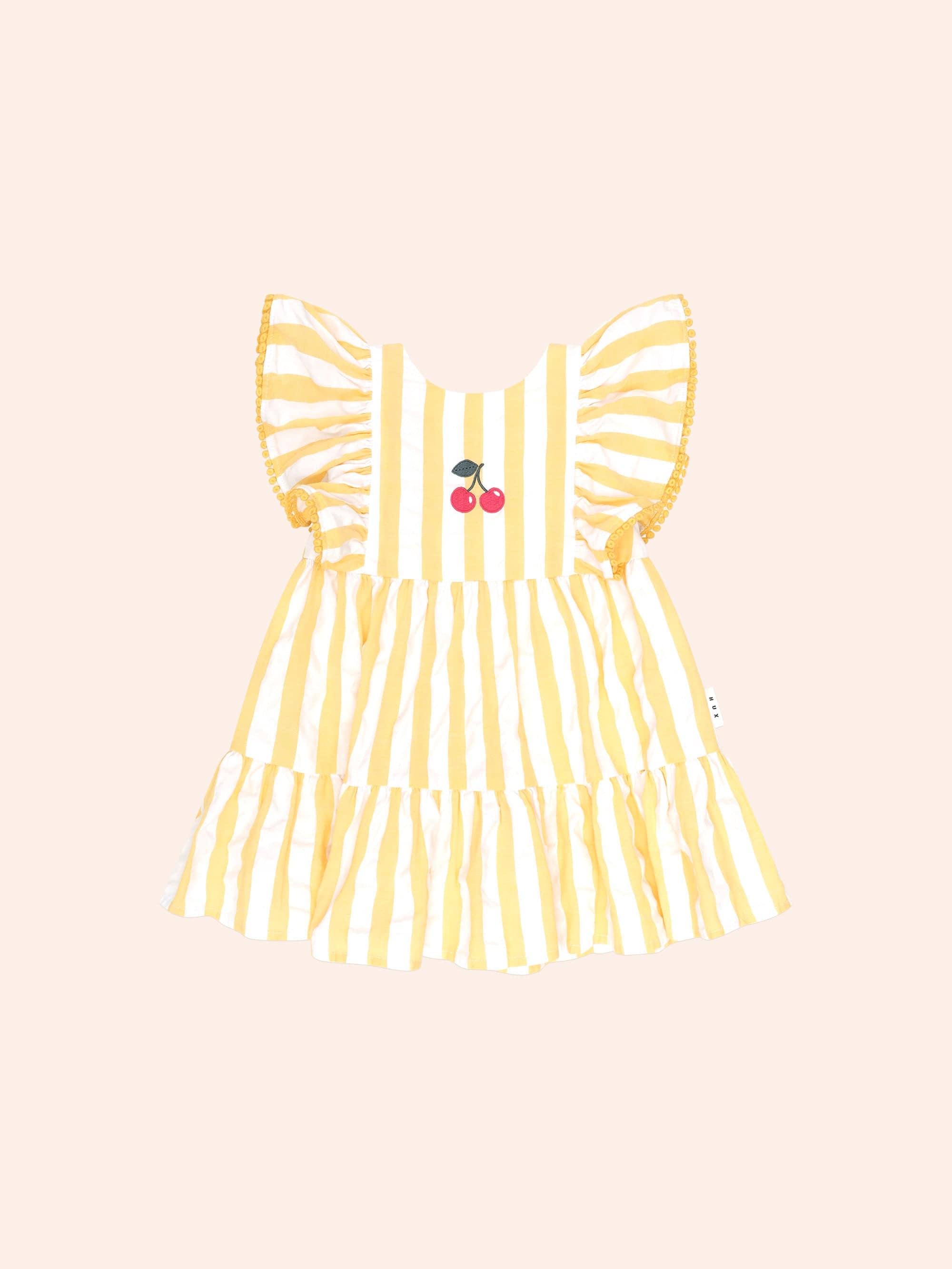 Sunshine Stripe Cherry Dress DRESS Huxbaby