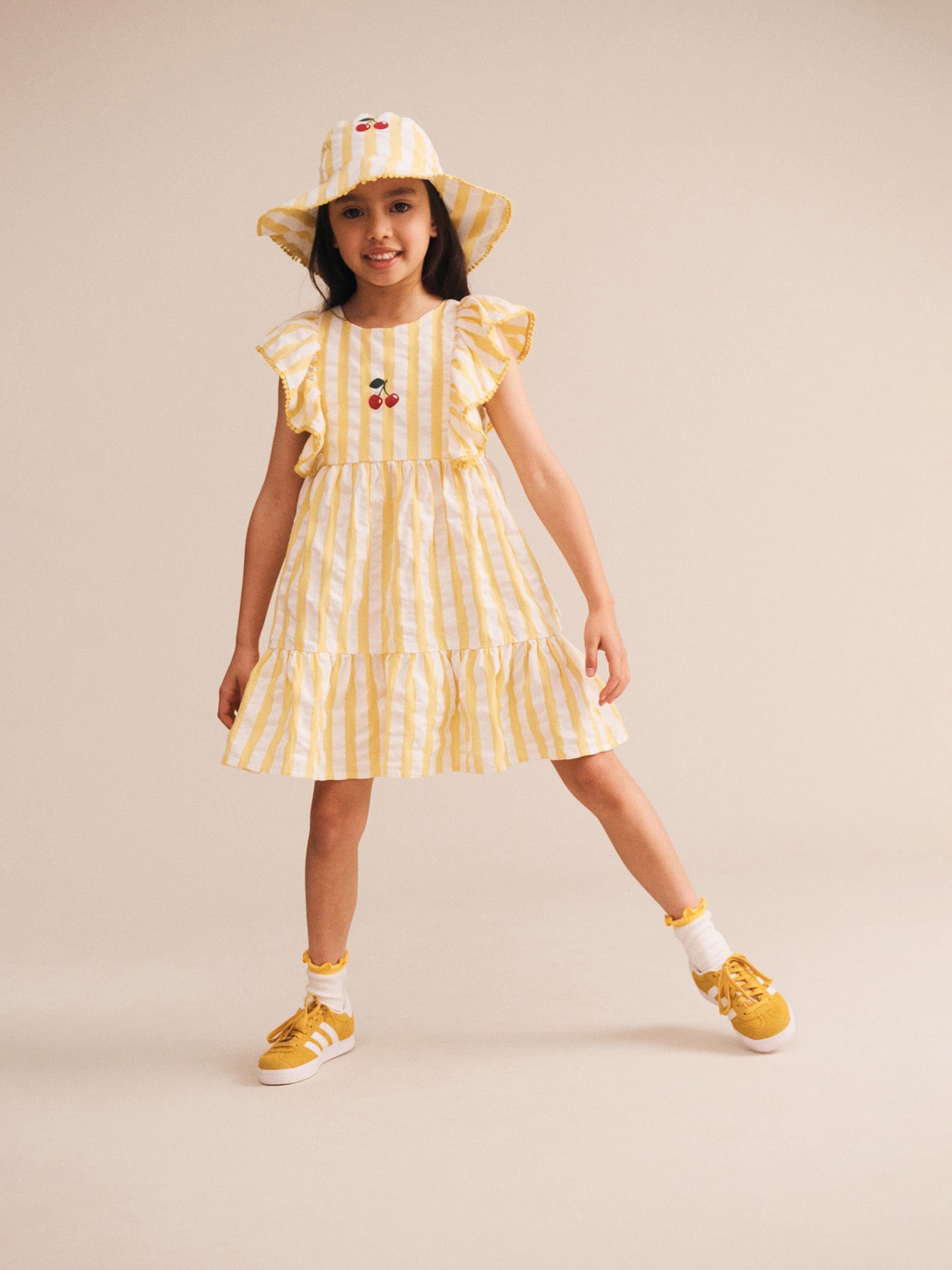 Sunshine Stripe Cherry Dress DRESS Huxbaby