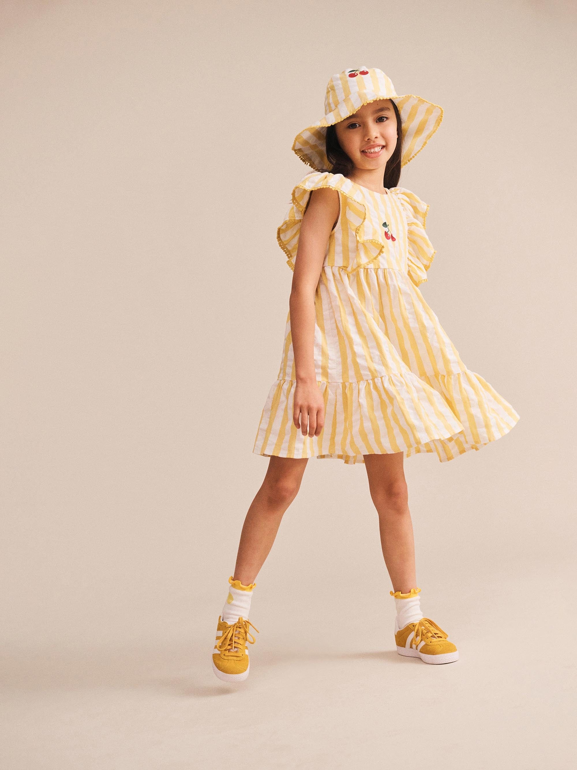 Sunshine Stripe Cherry Dress DRESS Huxbaby