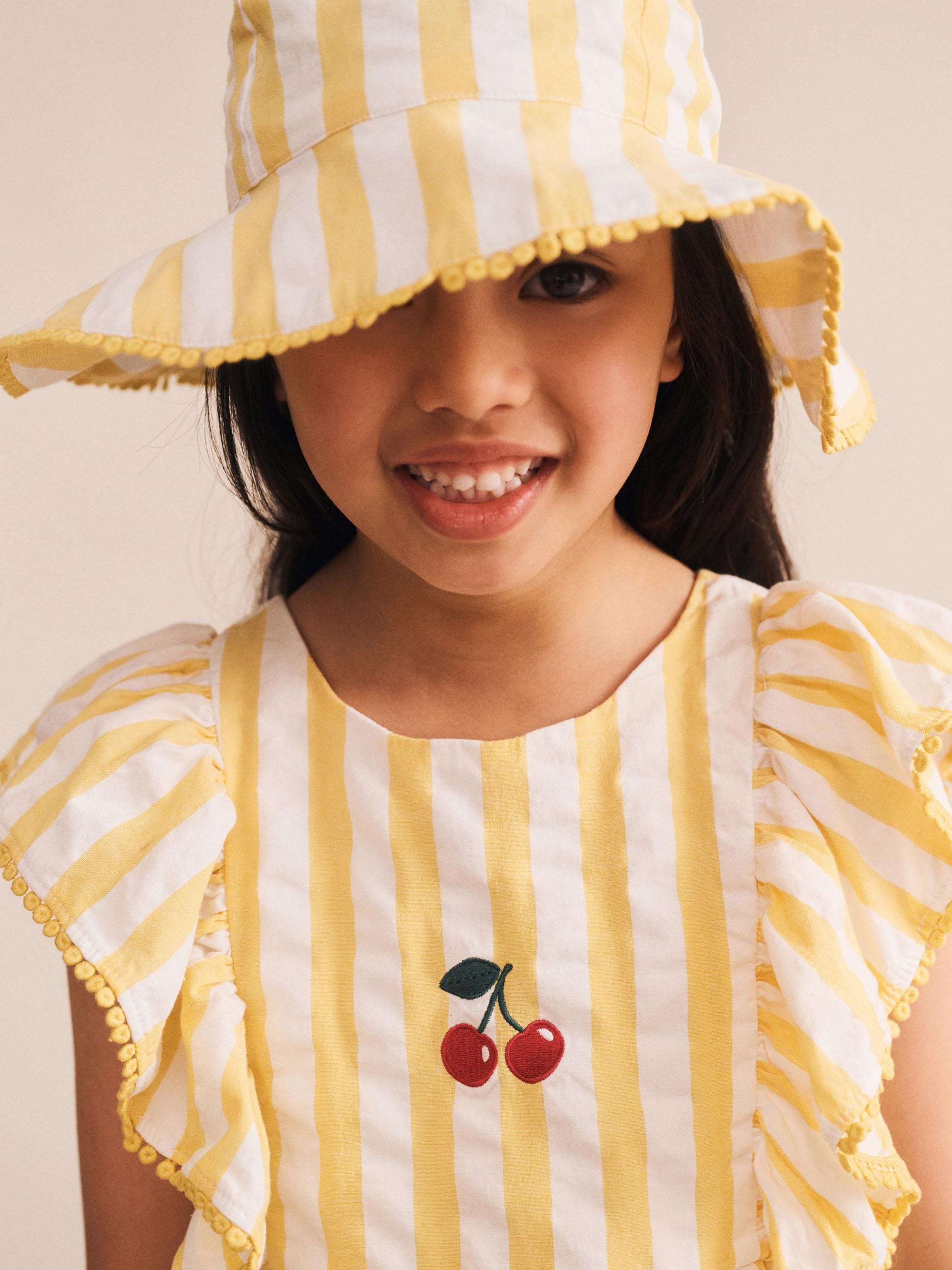 Sunshine Stripe Cherry Dress DRESS Huxbaby