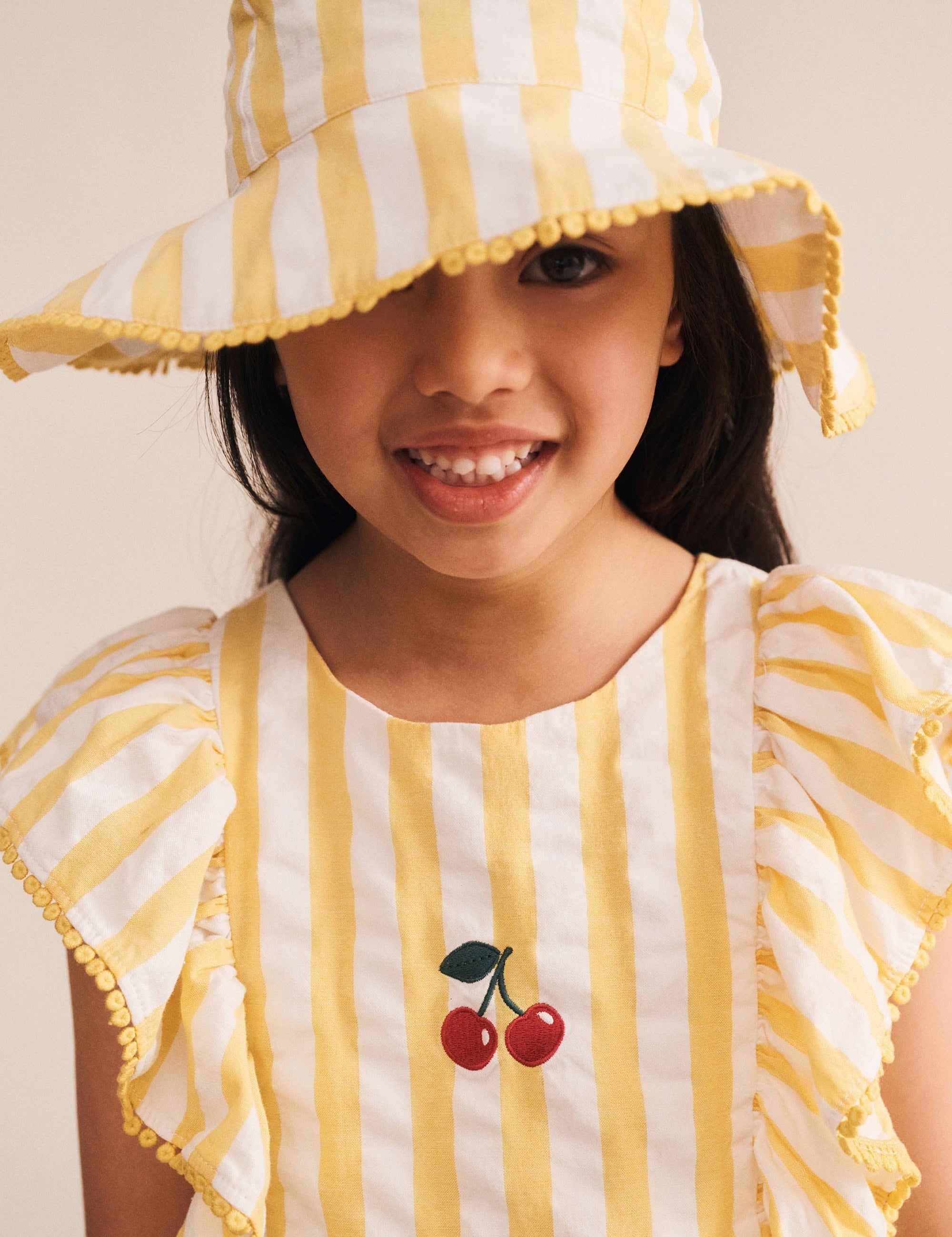 Sunshine Stripe Cherry Sunhat ACCESSORIES Huxbaby