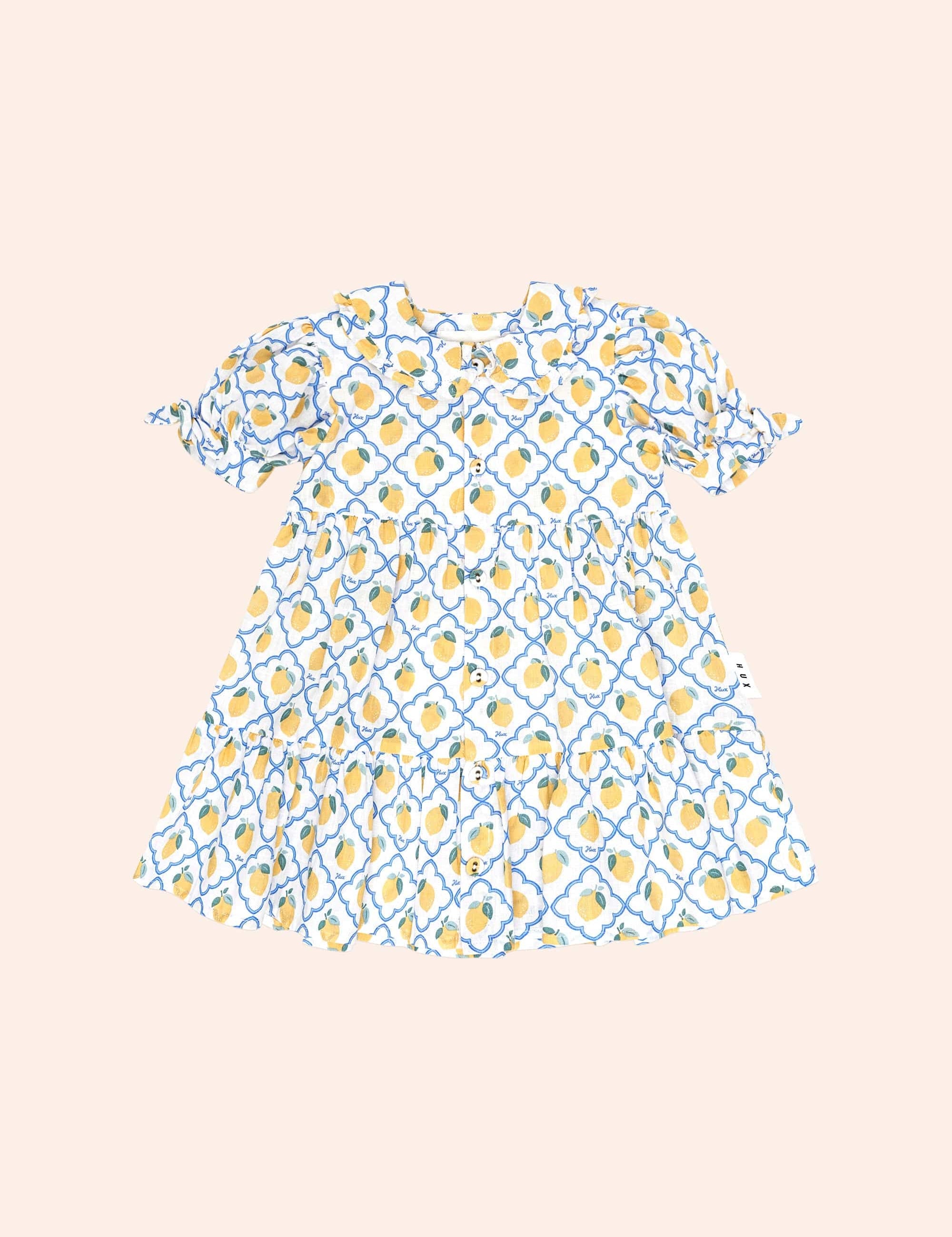 Lemon Tile Puff Sleeve Dress DRESS Huxbaby