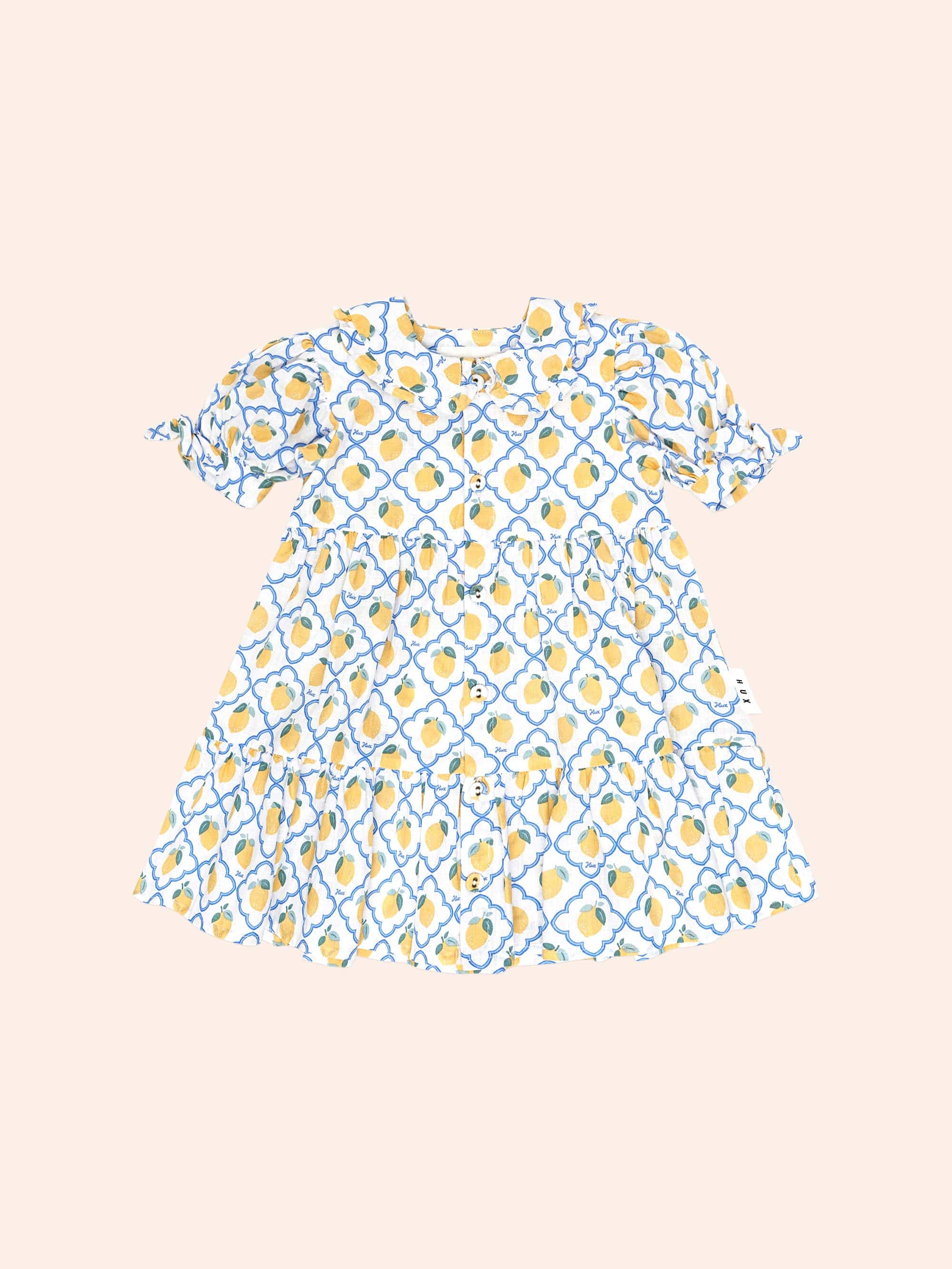 Lemon Tile Puff Sleeve Dress DRESS Huxbaby