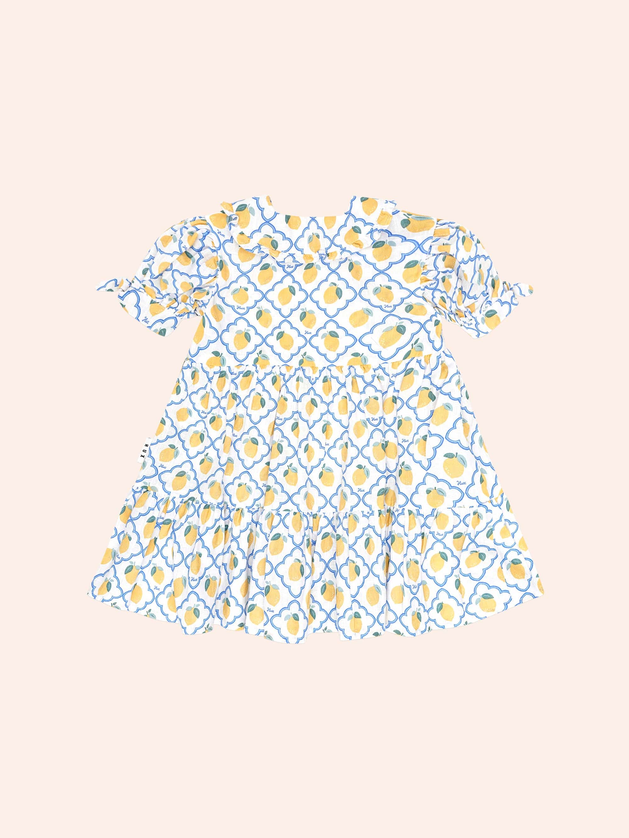 Lemon Tile Puff Sleeve Dress DRESS Huxbaby