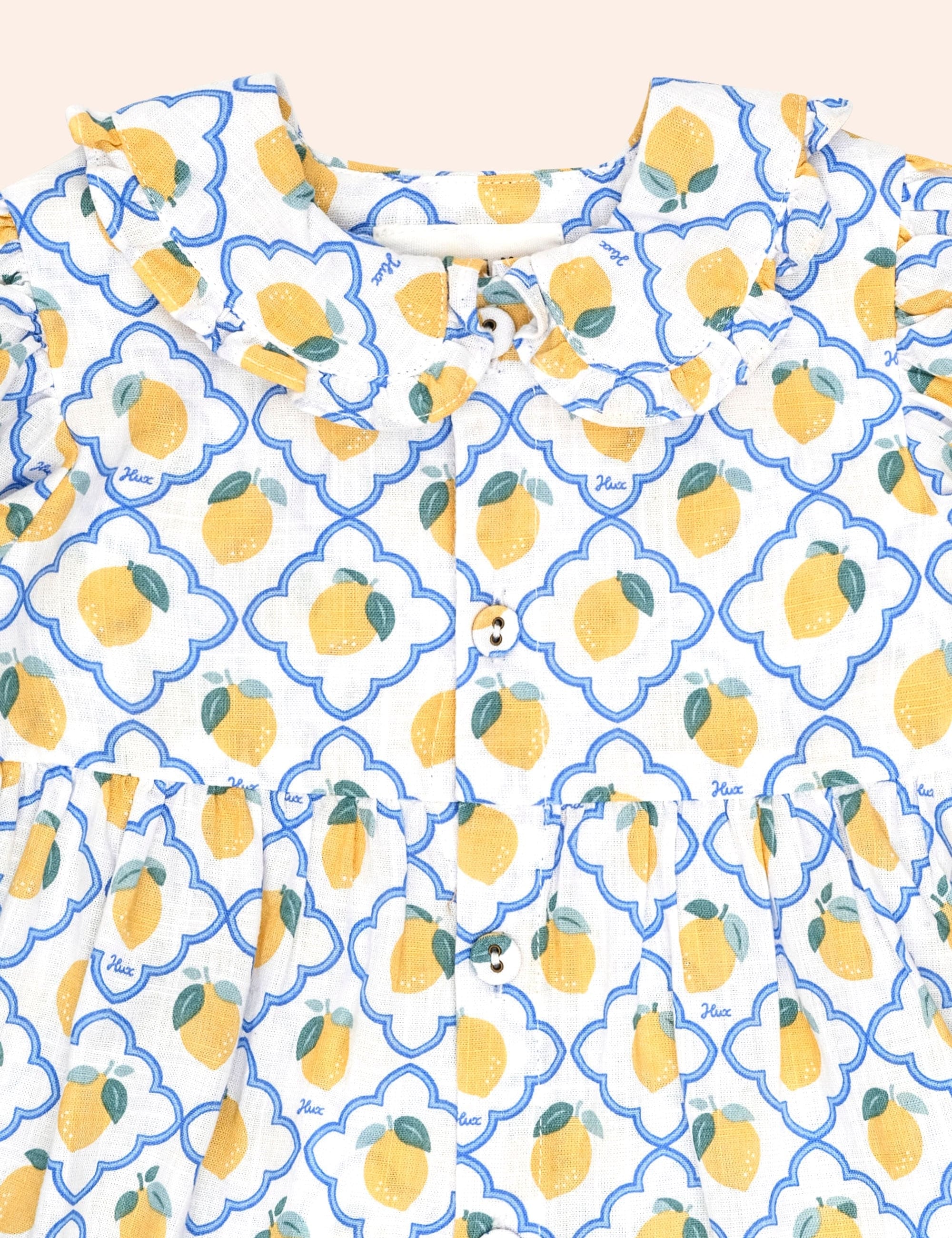 Lemon Tile Puff Sleeve Dress DRESS Huxbaby