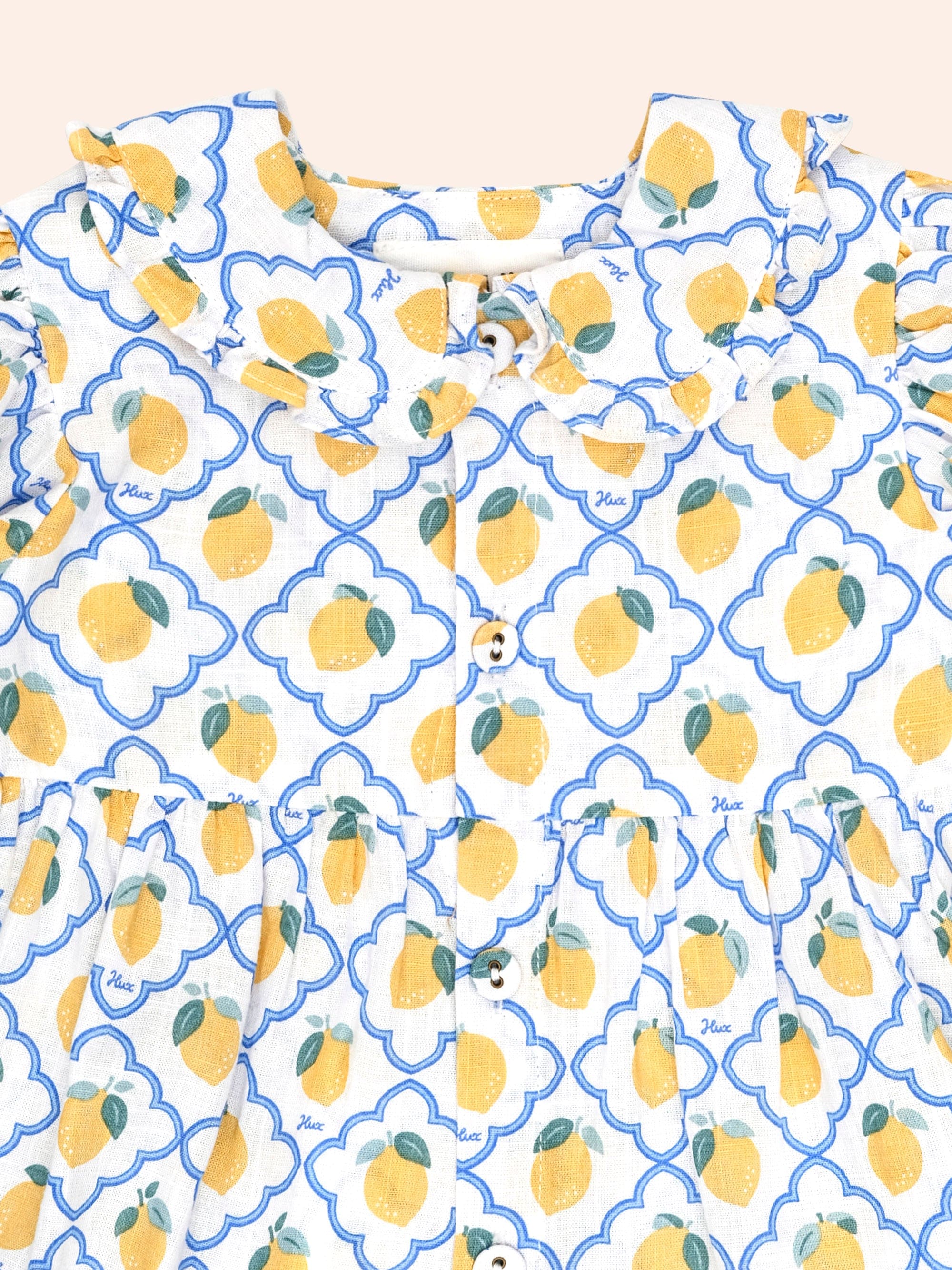 Lemon Tile Puff Sleeve Dress DRESS Huxbaby