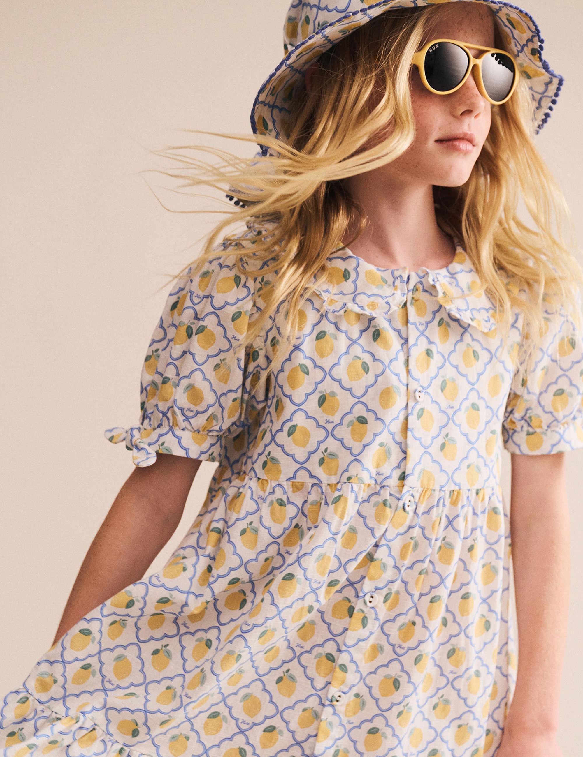 Lemon Tile Puff Sleeve Dress DRESS Huxbaby