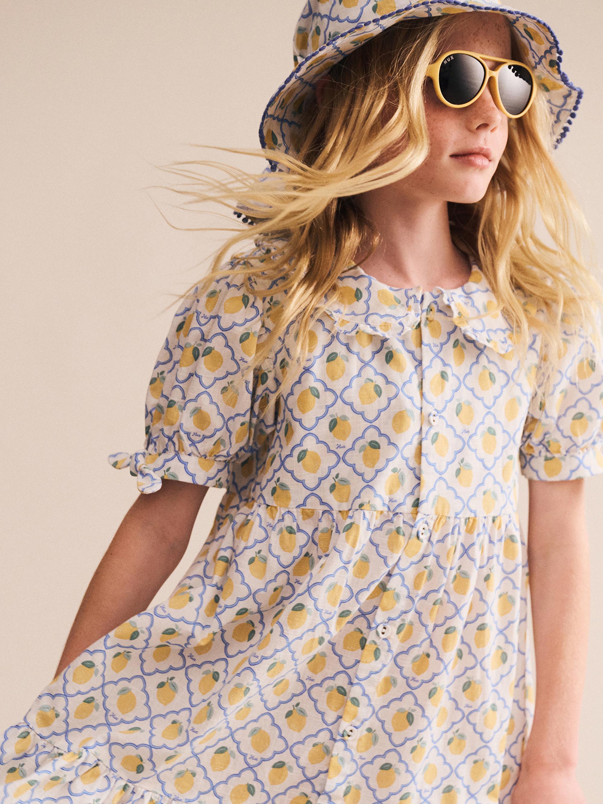 Lemon Tile Puff Sleeve Dress DRESS Huxbaby
