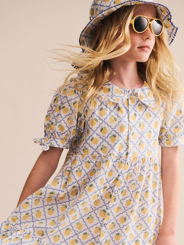 Lemon Tile Puff Sleeve Dress DRESS Huxbaby