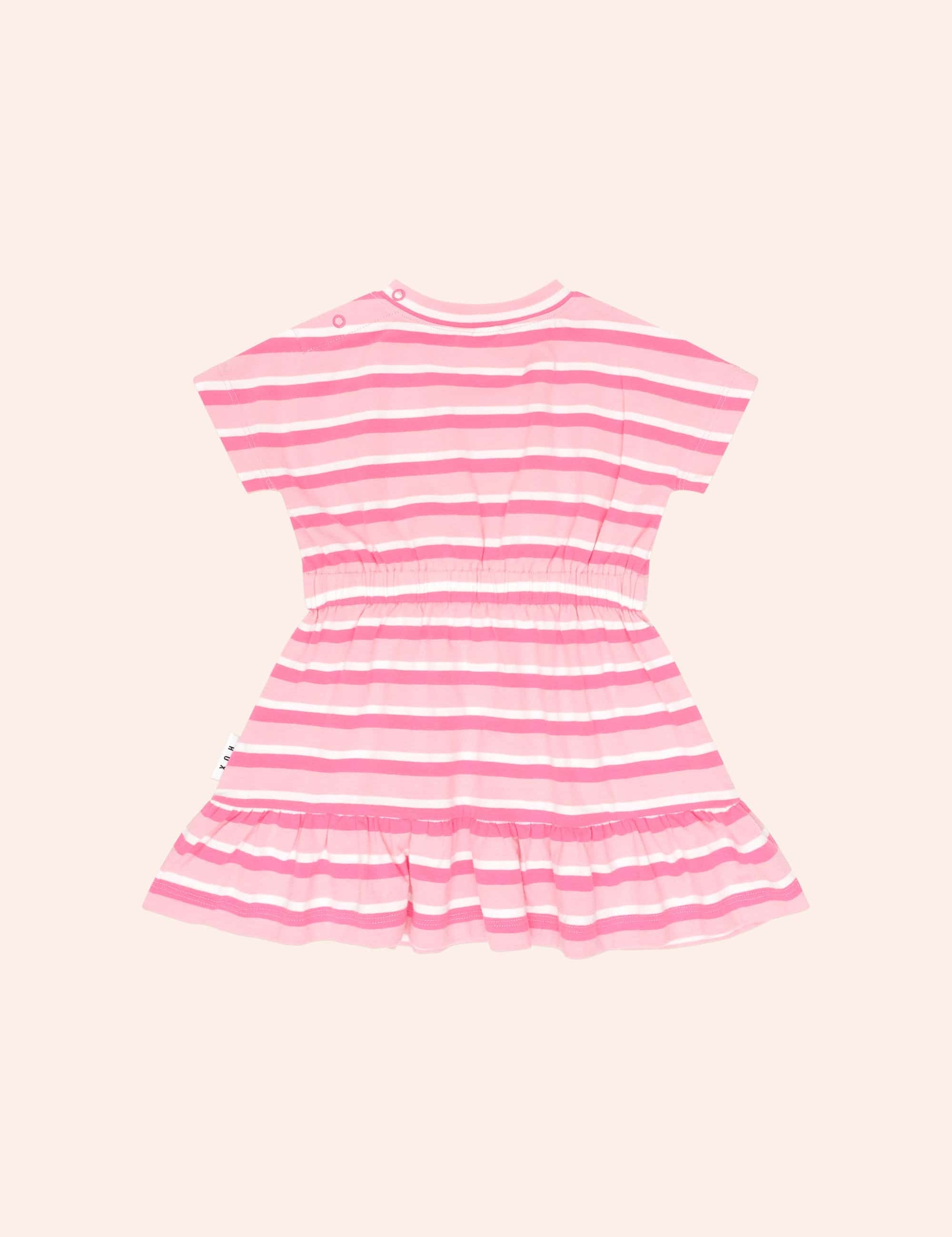 Stripe Dolman Cherry Emb Gathered Dress DRESS Huxbaby