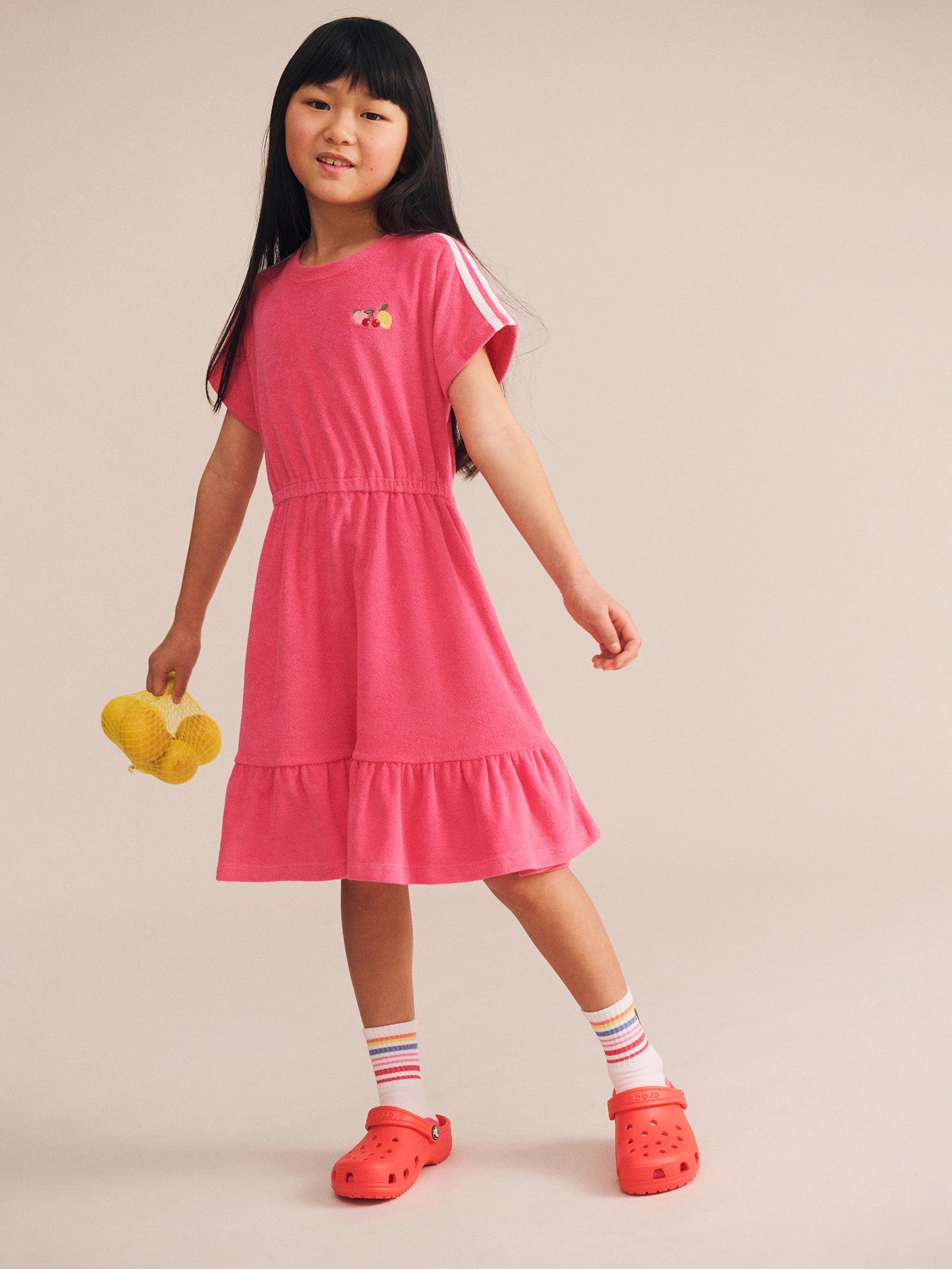 Raspberry Towelling Dress DRESS Huxbaby