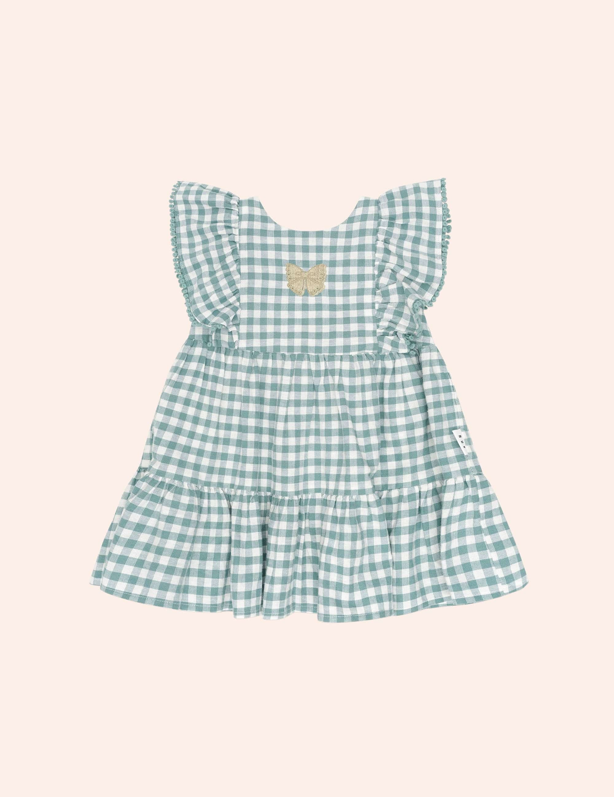 Eucalyptus Gingham Bow Dress DRESS Huxbaby