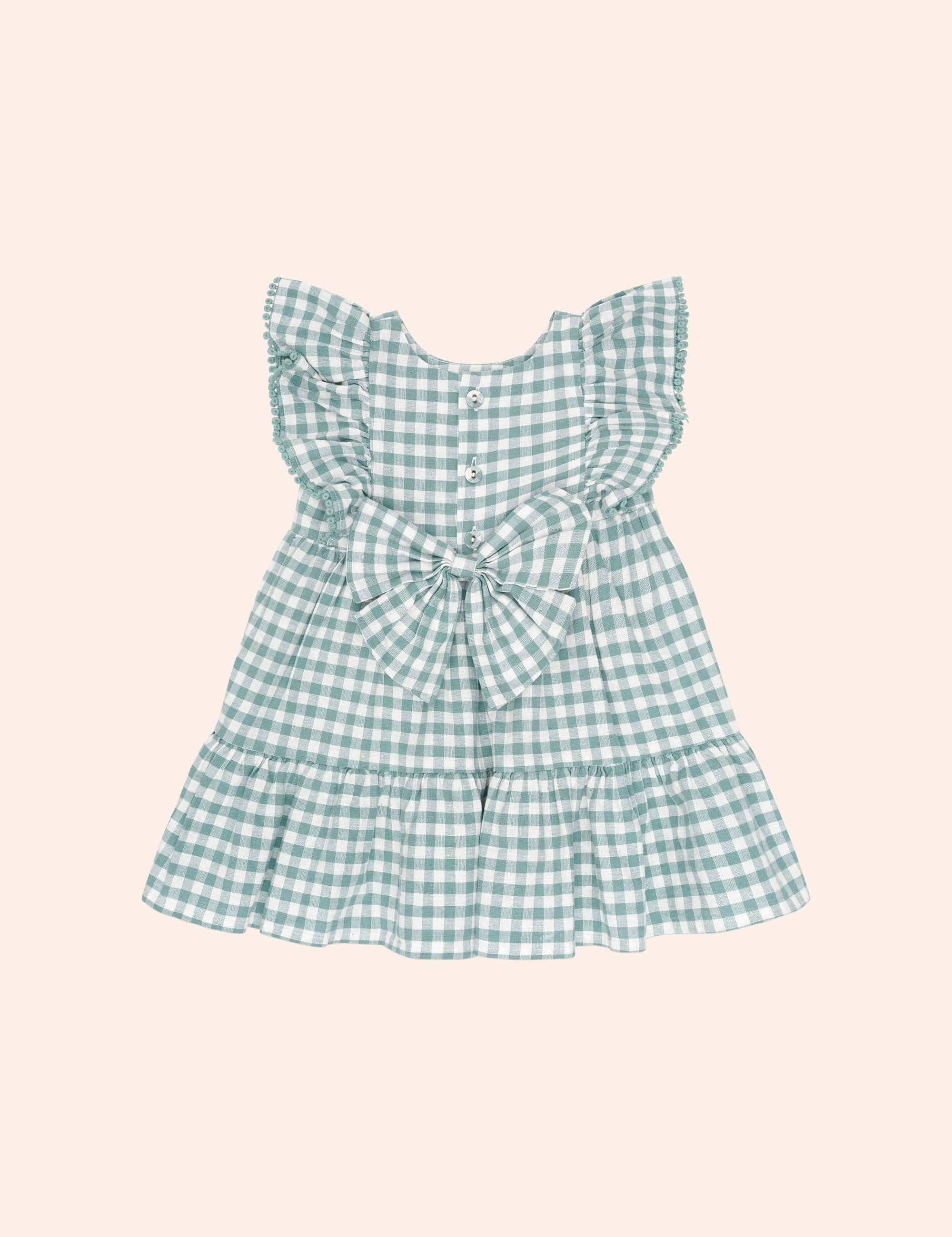 Eucalyptus Gingham Bow Dress DRESS Huxbaby