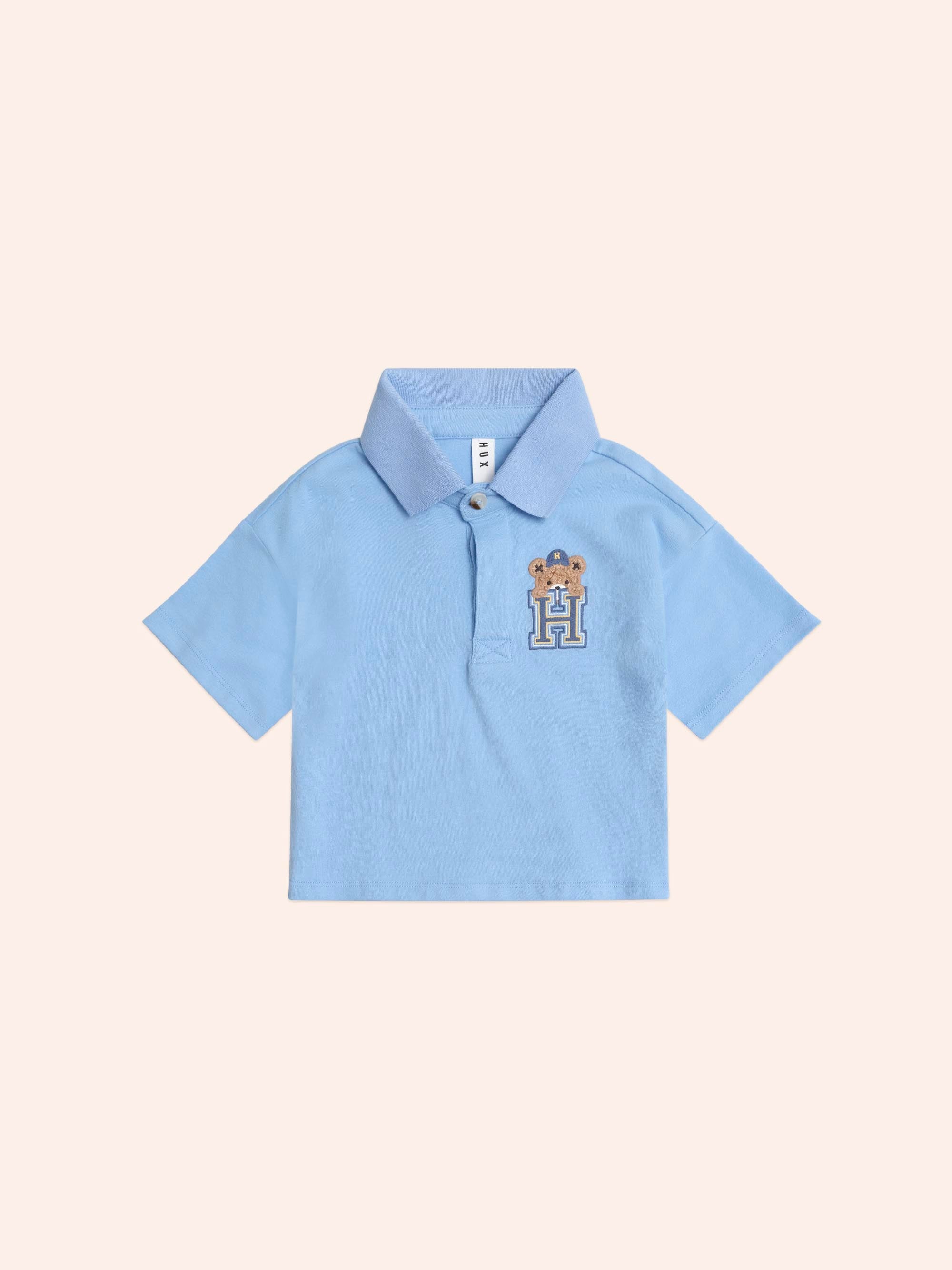 H is for Huxbear Boxy Polo Tee Blue T-SHIRT Huxbaby