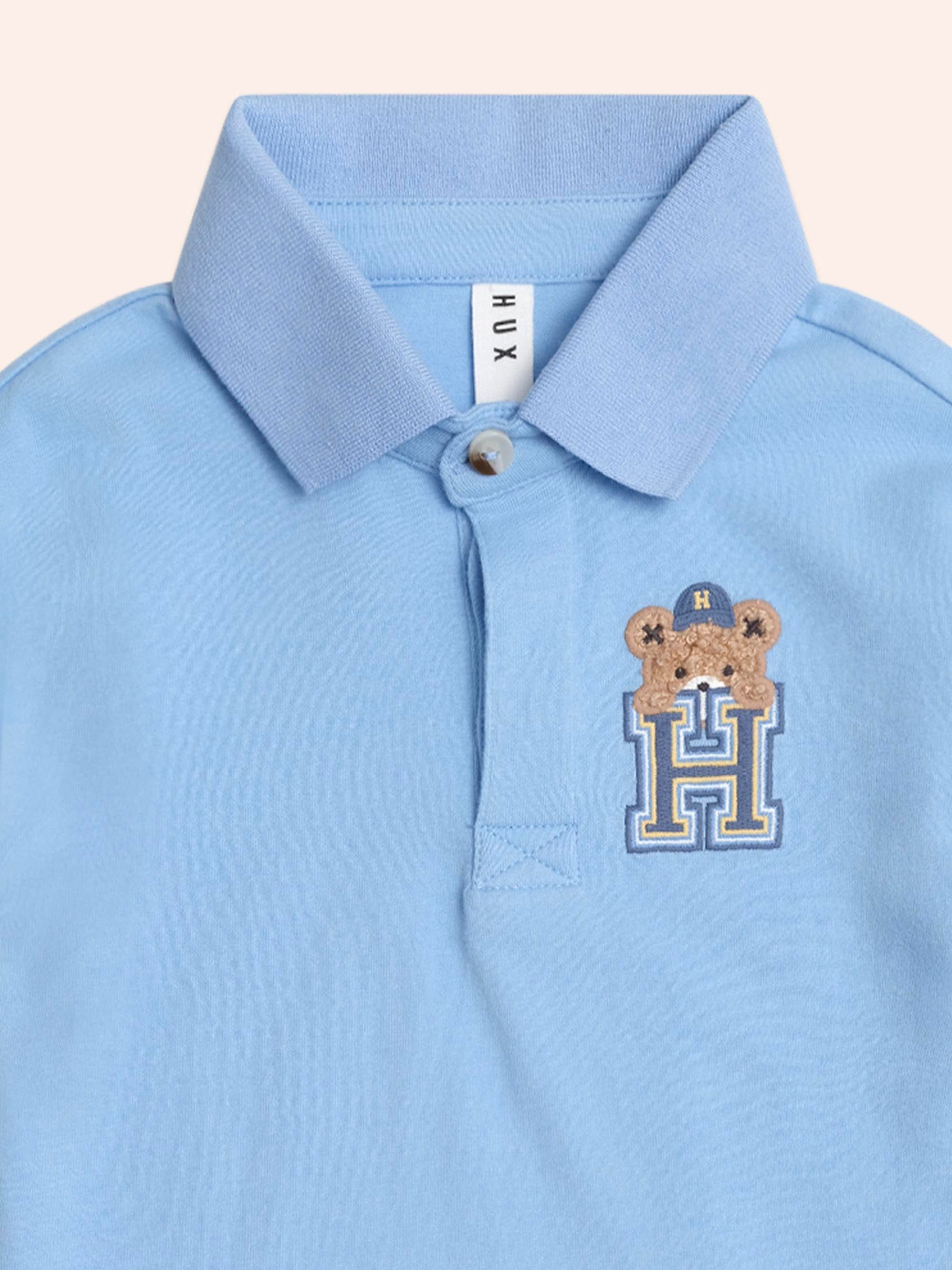 H is for Huxbear Boxy Polo Tee Blue T-SHIRT Huxbaby