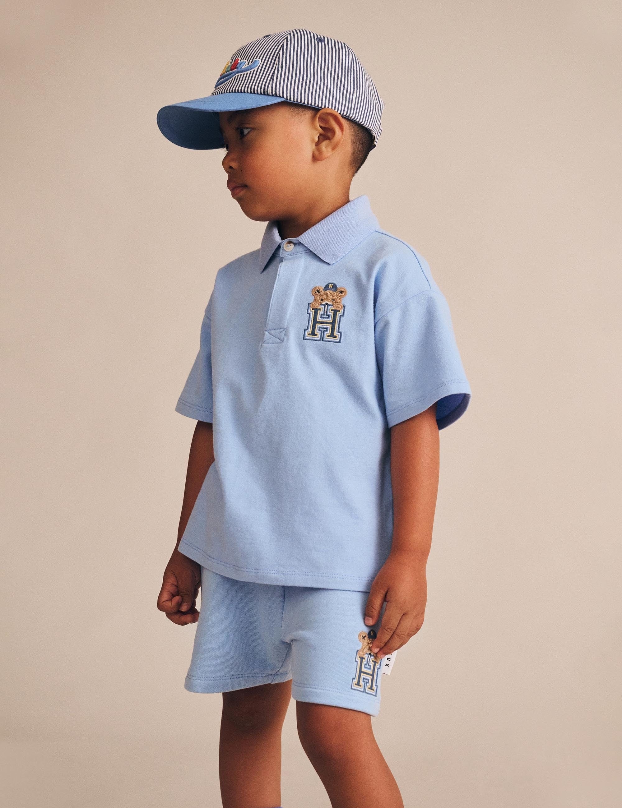 H is for Huxbear Boxy Polo Tee Blue T-SHIRT Huxbaby