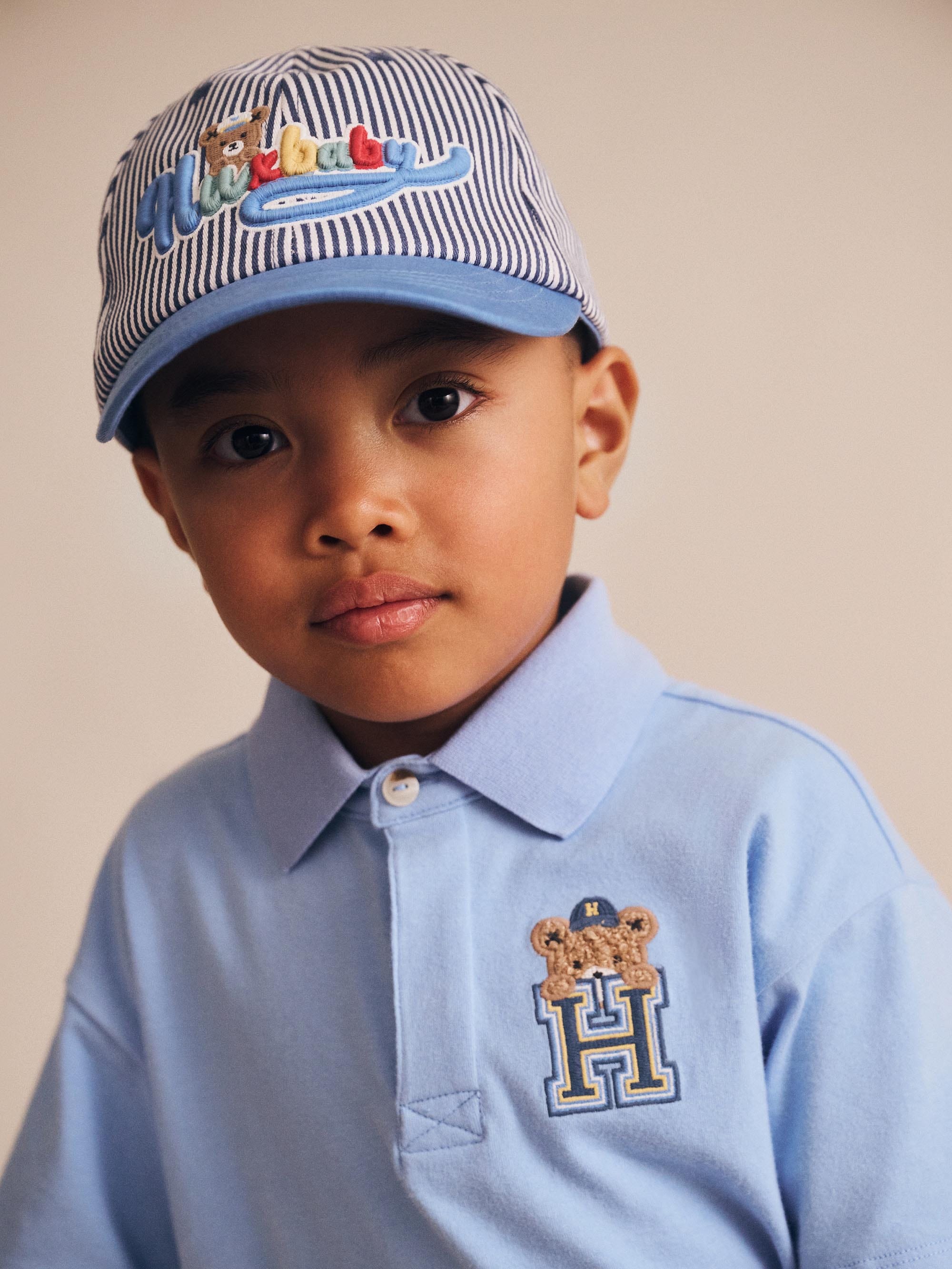 H is for Huxbear Boxy Polo Tee Blue T-SHIRT Huxbaby