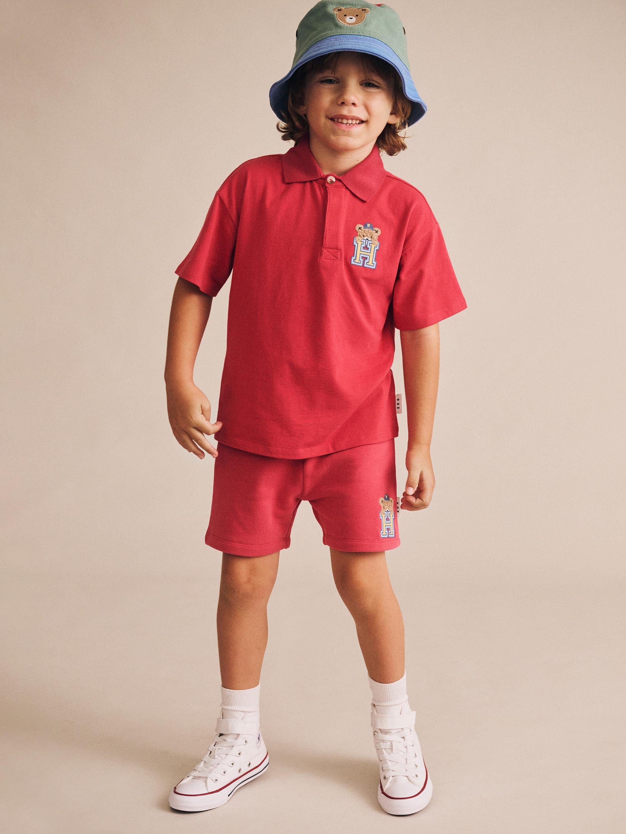 H is for Huxbear Boxy Polo Tee Red T-SHIRT Huxbaby