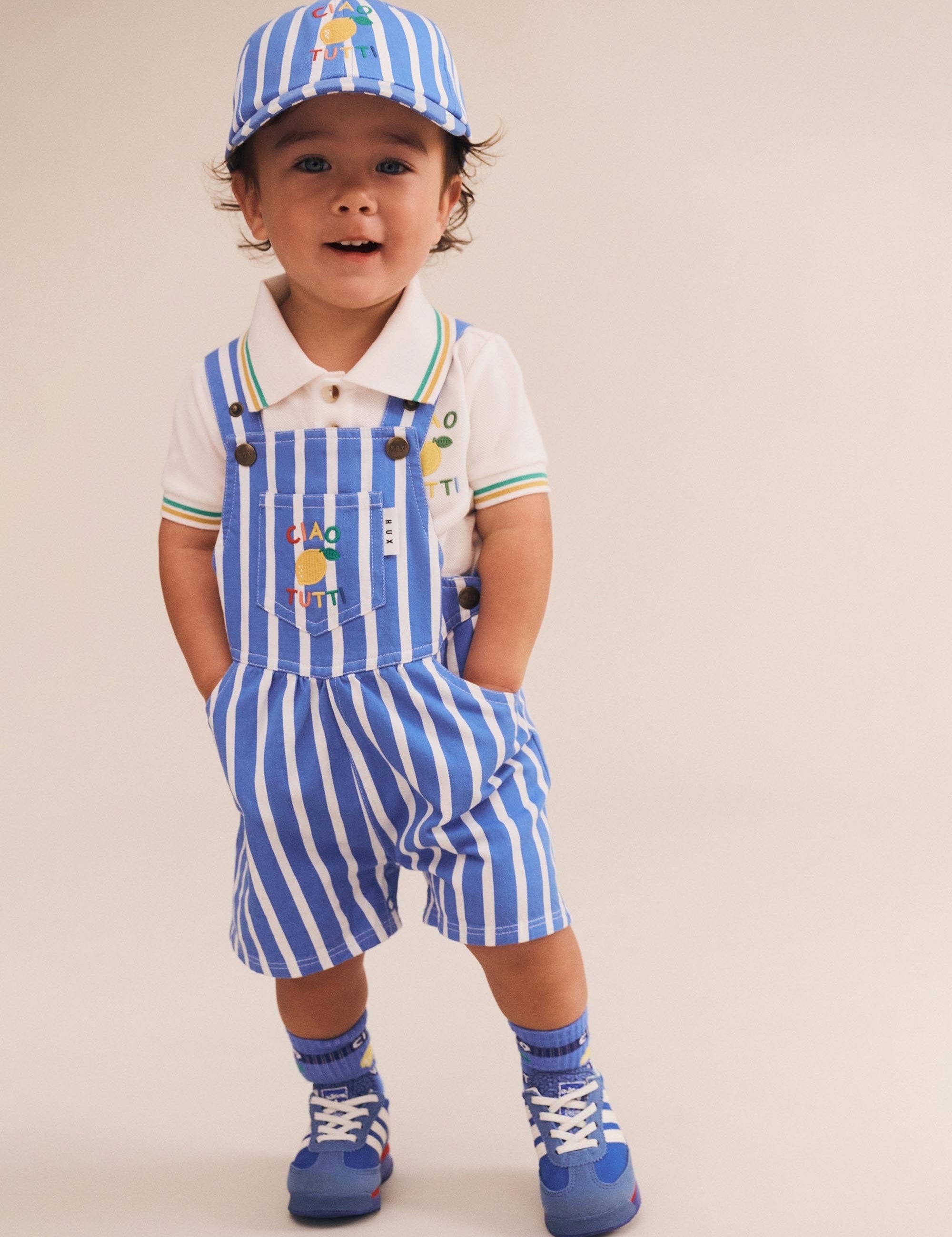 Ocean Ticking Pinstripe Shortall OVERALL Huxbaby