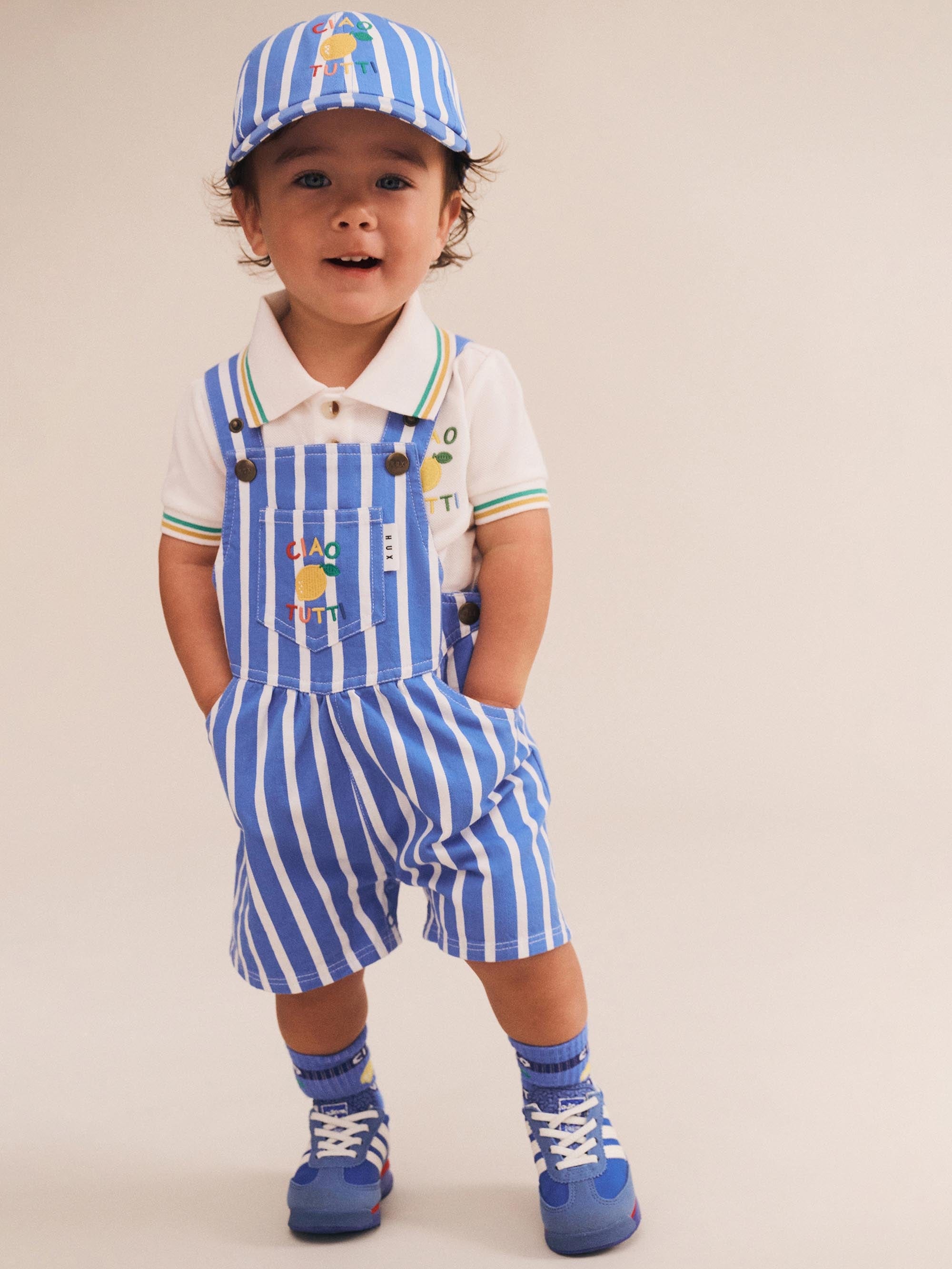 Ocean Ticking Pinstripe Shortall OVERALL Huxbaby