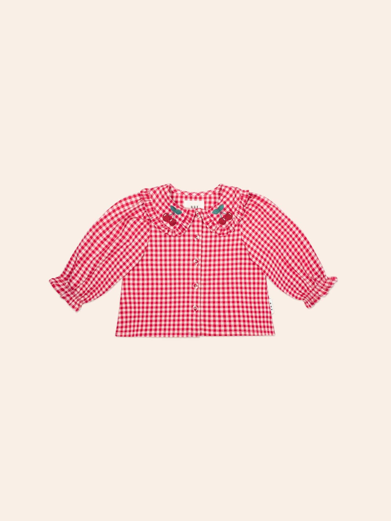 Cherry Check Blouse TOP LS Huxbaby Shopify