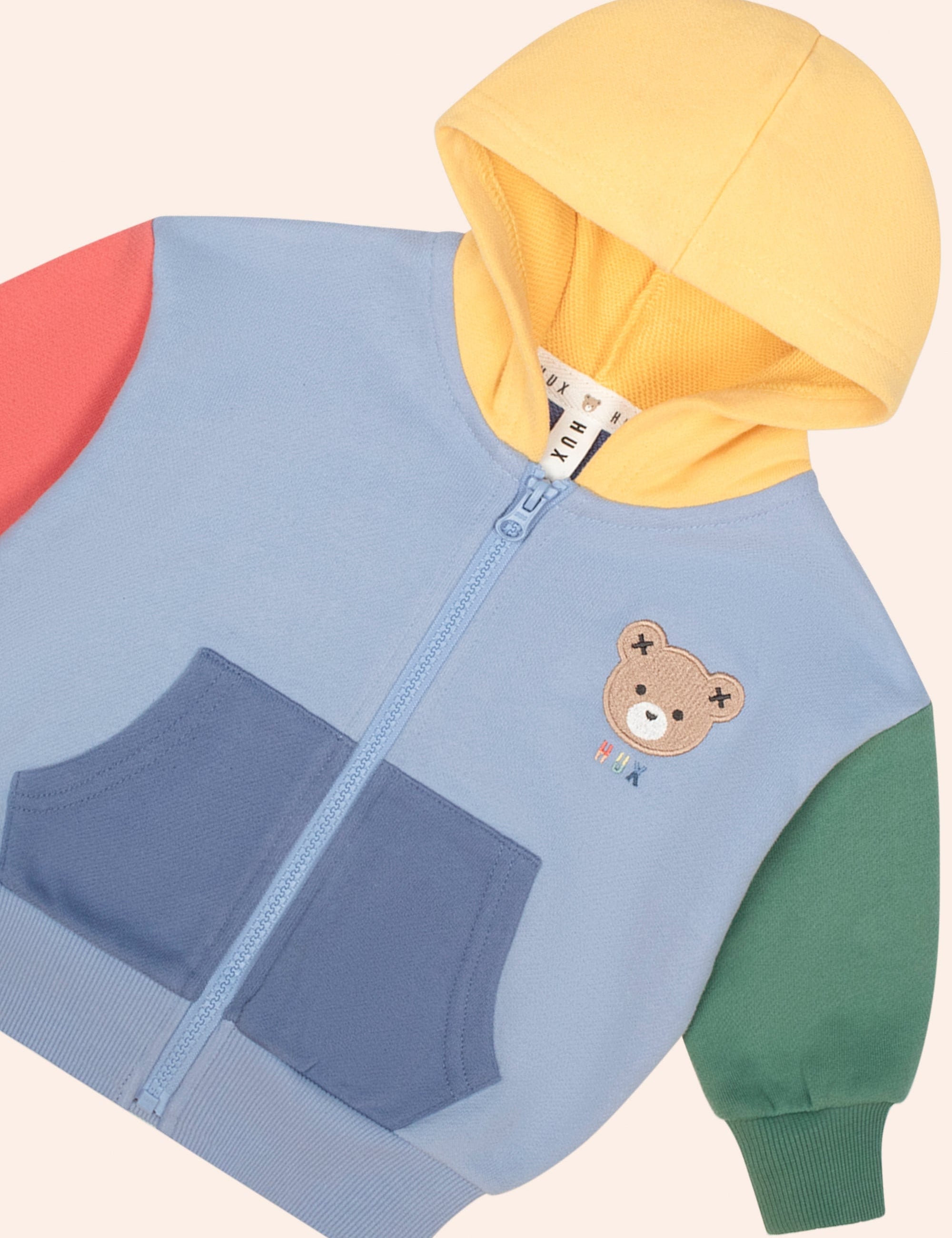 Colour Block Bear Zip Hoodie JACKET Huxbaby