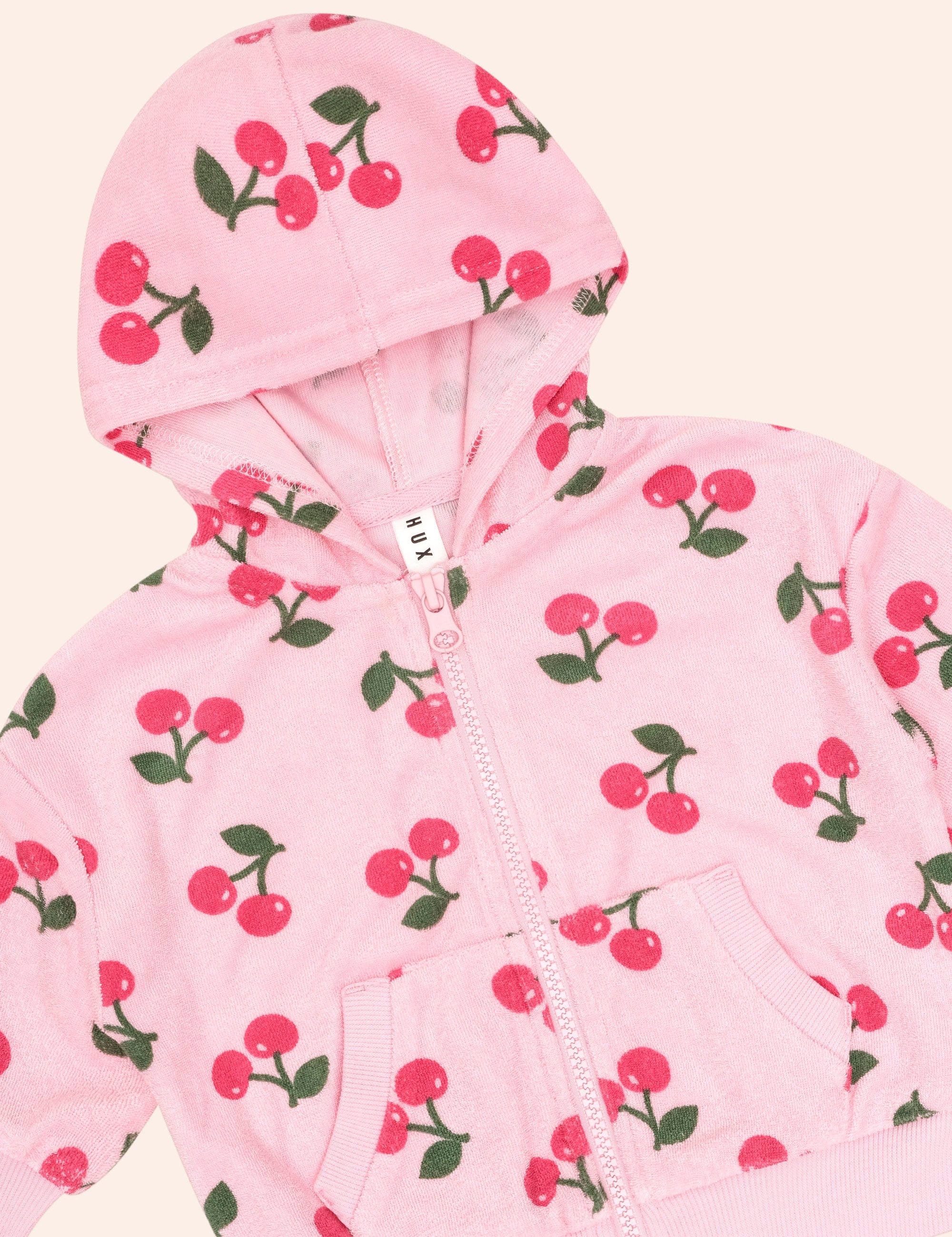 Cherry Towelling Zip Up Hoodie JACKET Huxbaby