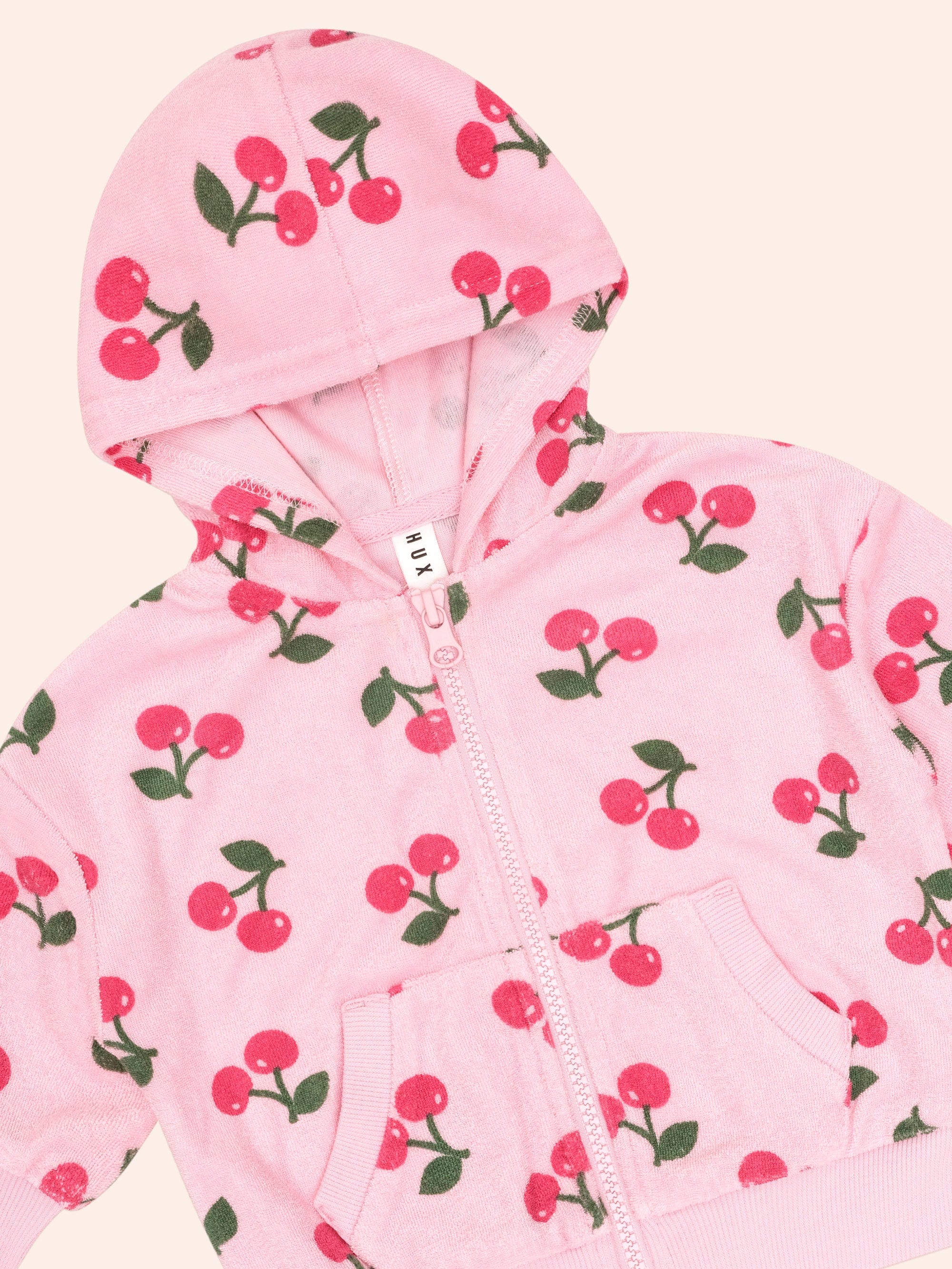 Cherry Towelling Zip Up Hoodie JACKET Huxbaby
