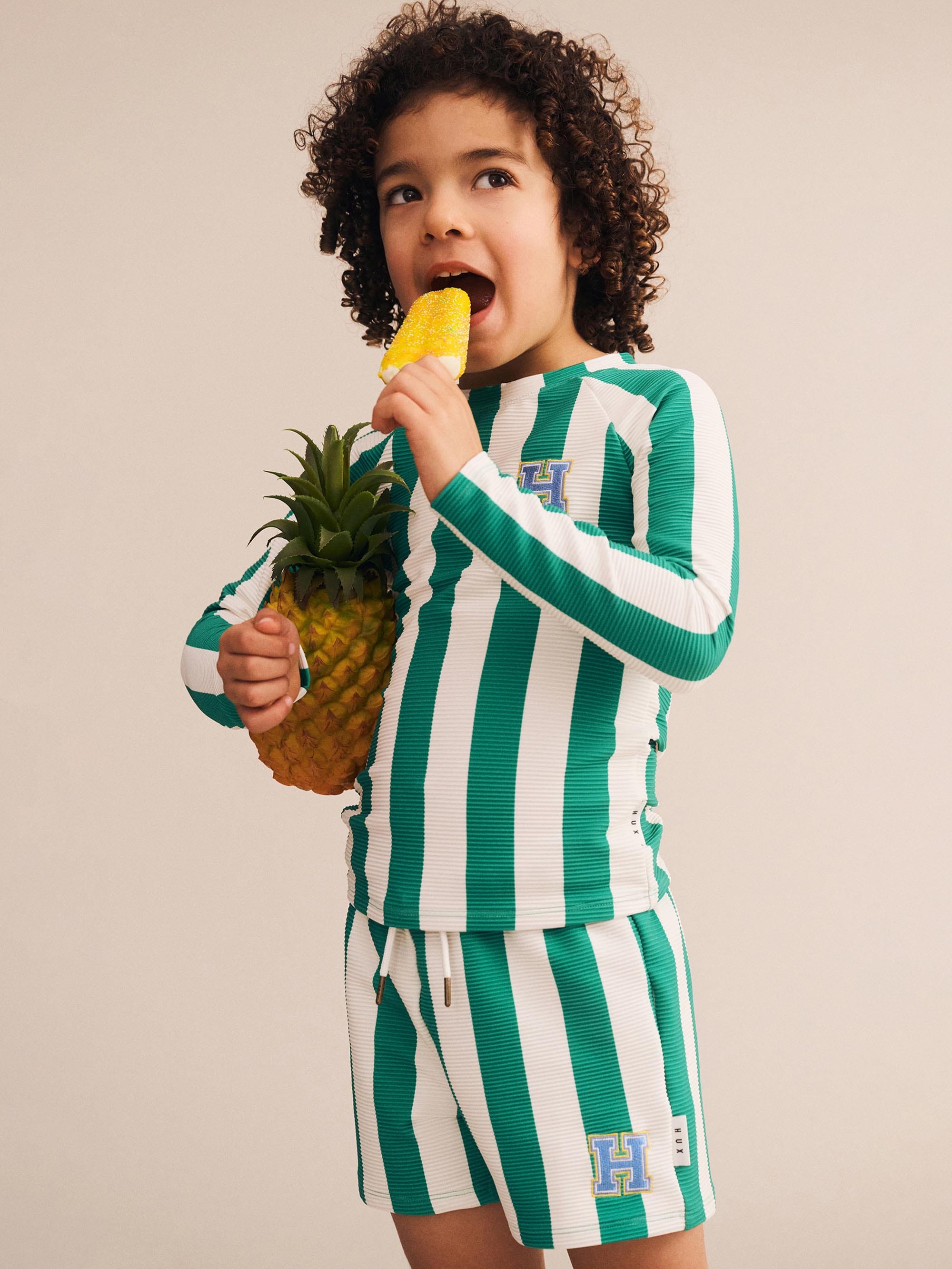 Green Stripe Ottoman Rashie SWIMWEAR Huxbaby