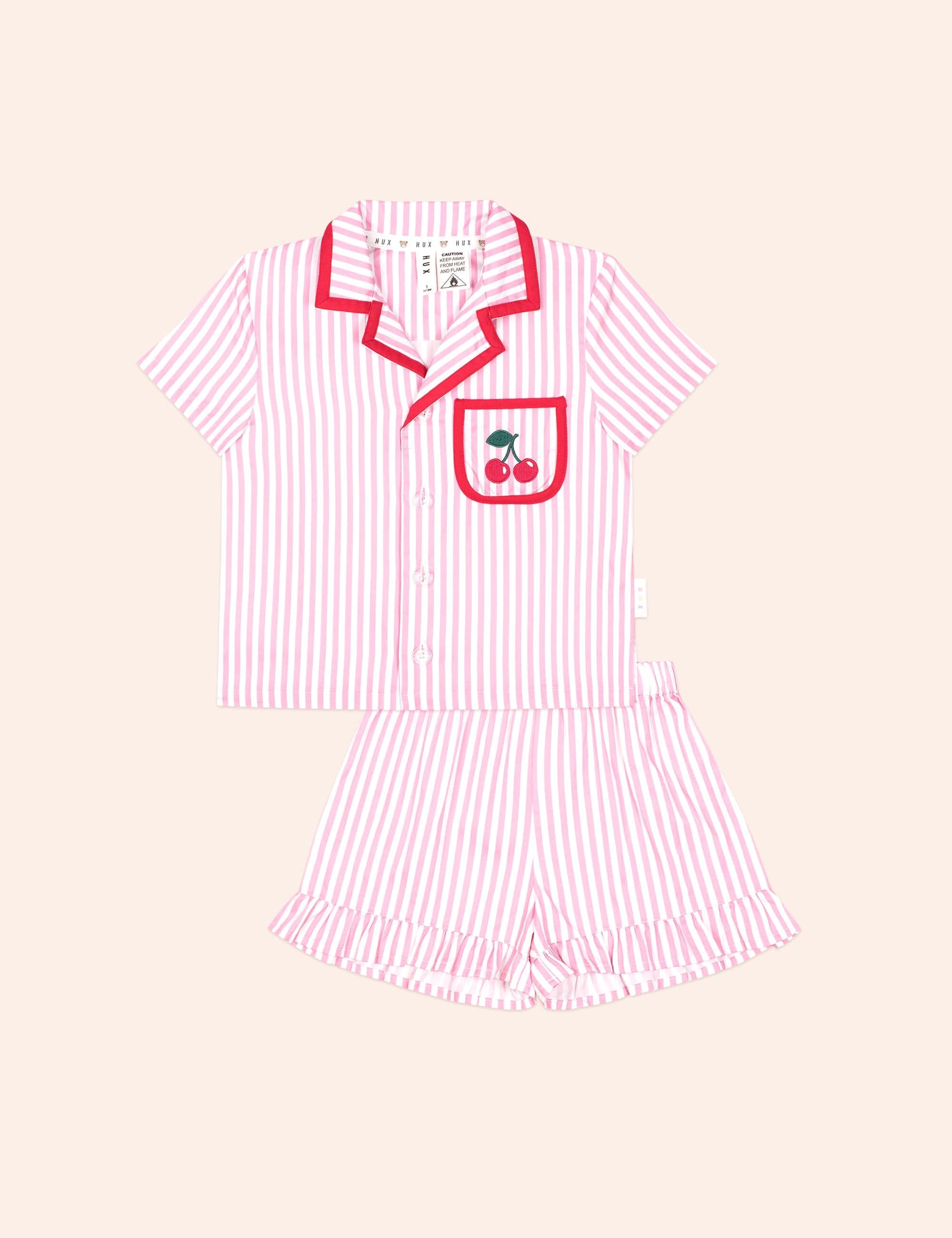 Strawberry Stripe Cherry PJ Set SLEEPWEAR Huxbaby