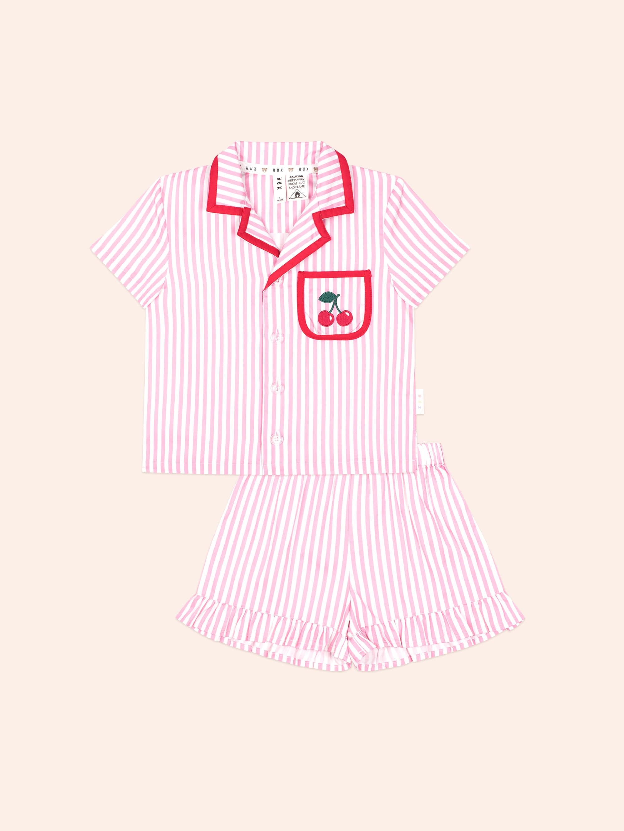 Strawberry Stripe Cherry PJ Set SLEEPWEAR Huxbaby