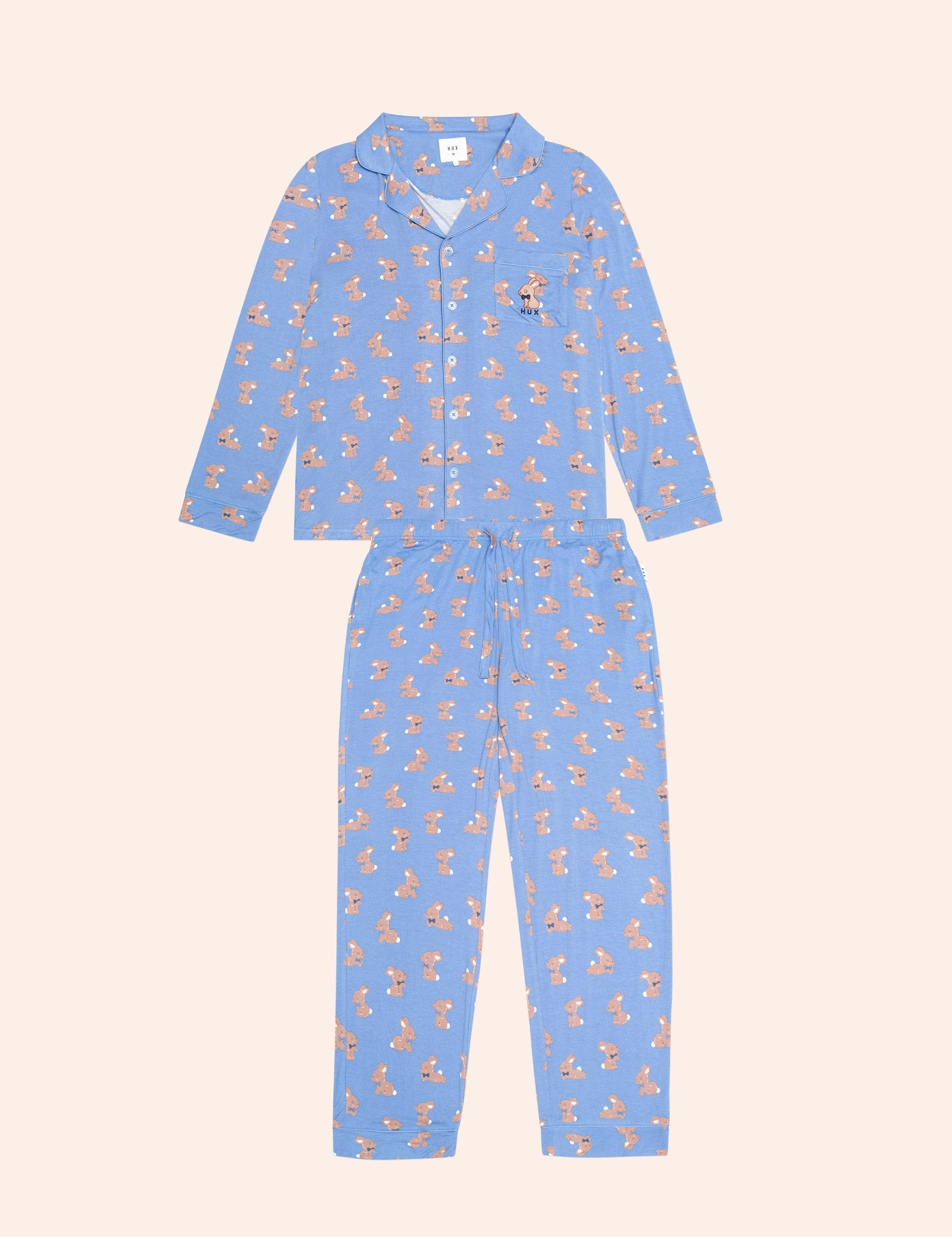 Vintage Blue Bunny Pj Set Blue SLEEPWEAR Huxbaby
