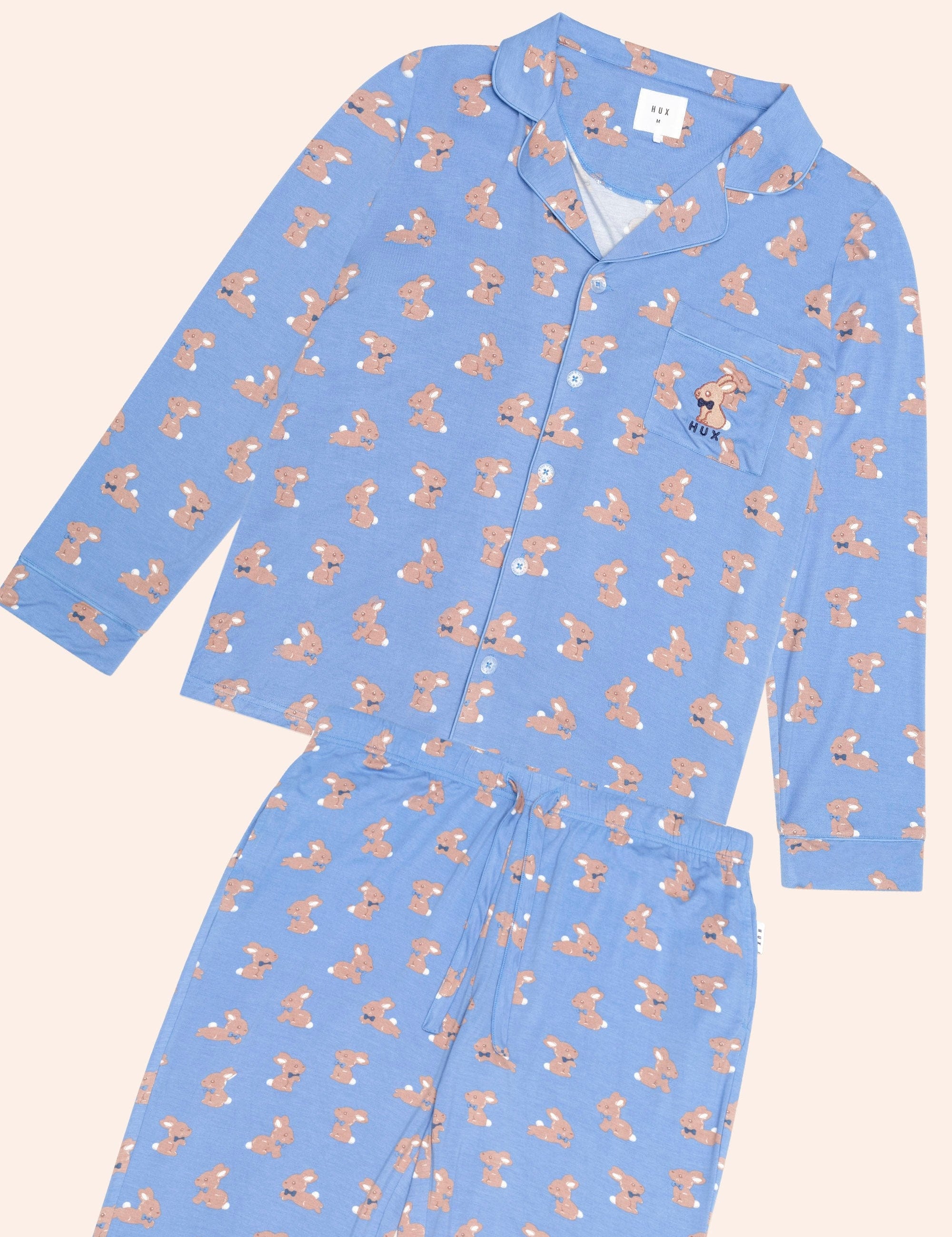 Vintage Blue Bunny Pj Set Blue SLEEPWEAR Huxbaby