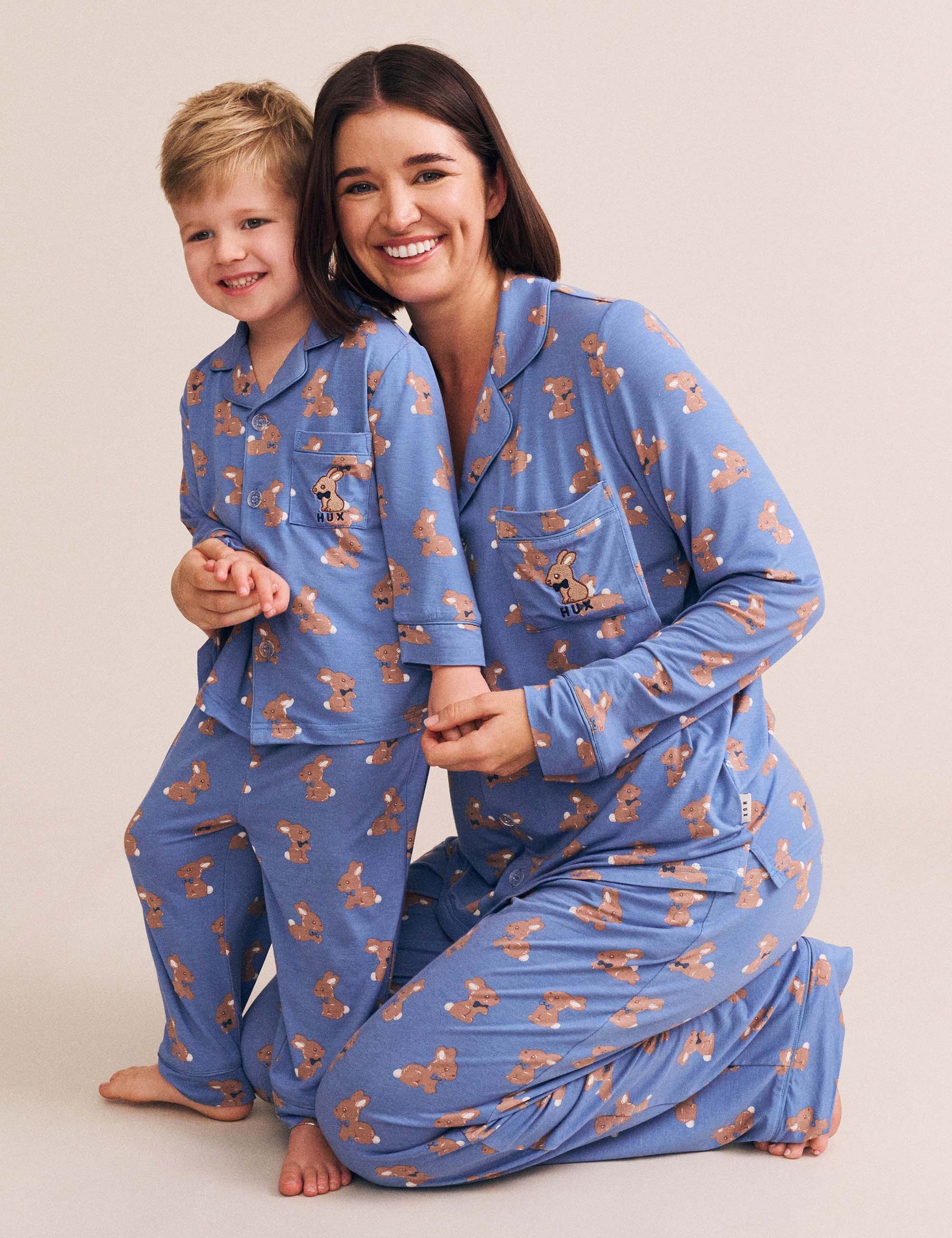 Vintage Blue Bunny Pj Set Blue SLEEPWEAR Huxbaby