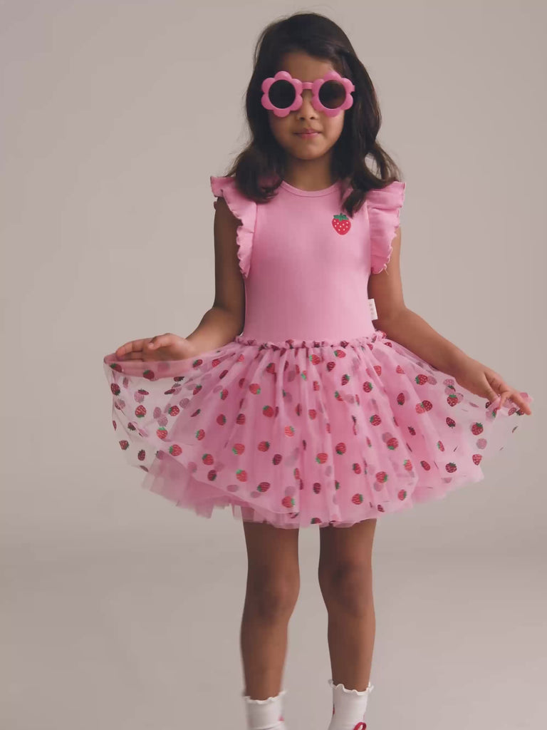 Strawberry Emb S/Slv Tulle Dress DRESS Huxbaby Shopify