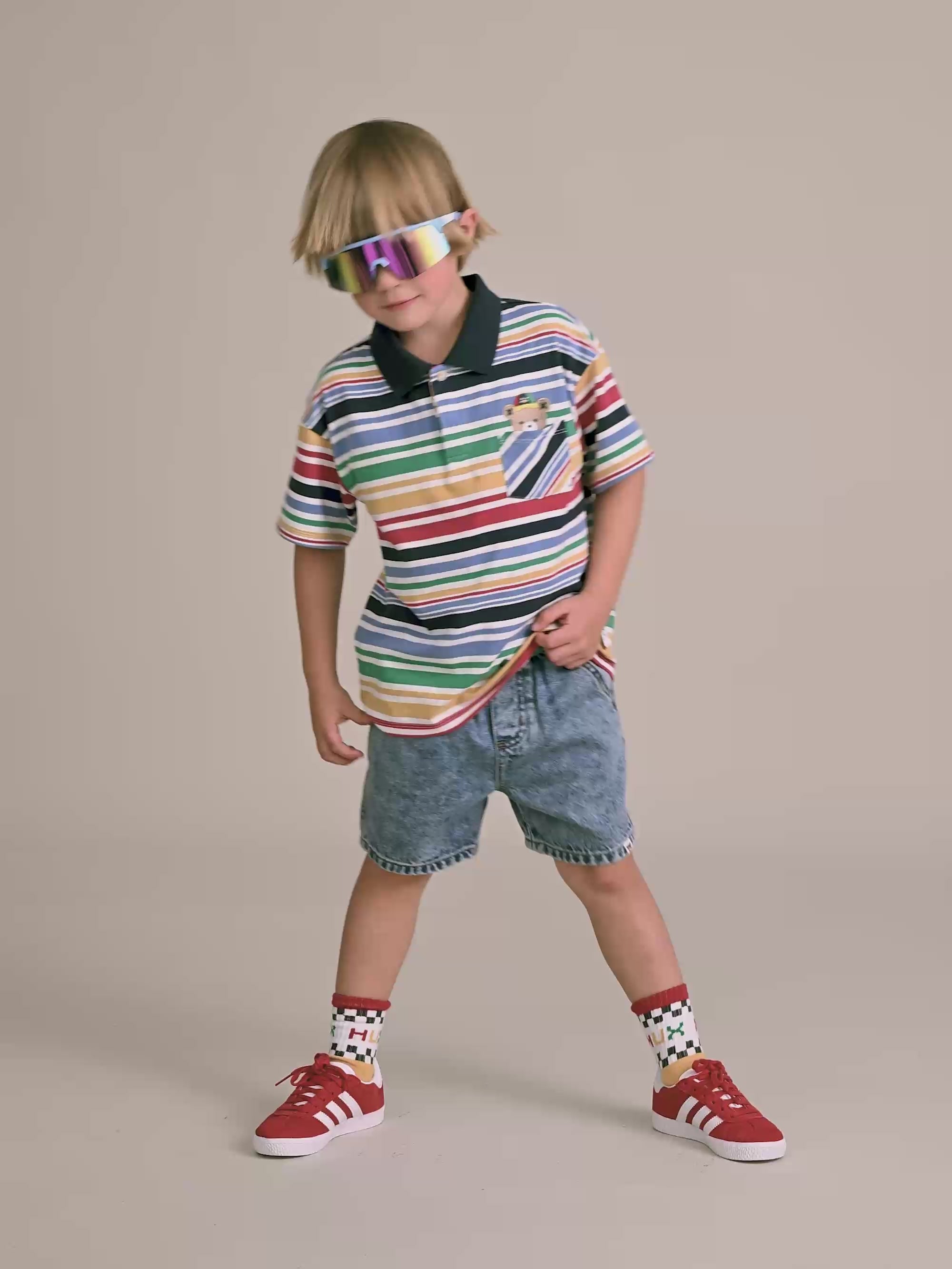 Moto Hux Rainbow Stripe Polo T-SHIRT Huxbaby