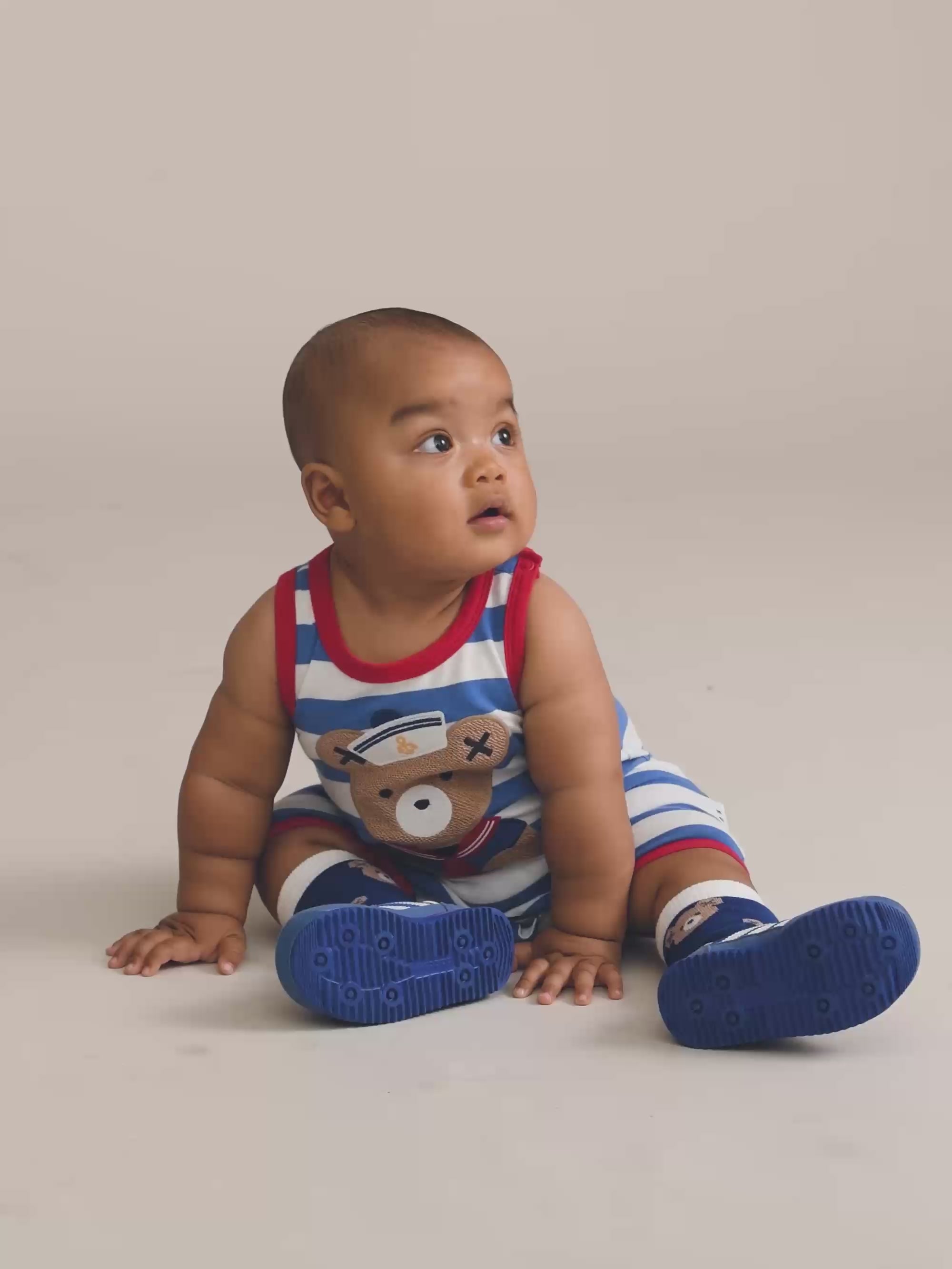 Nautical Stripe Sitting Hux S/Less Romper ONESIE Huxbaby Shopify