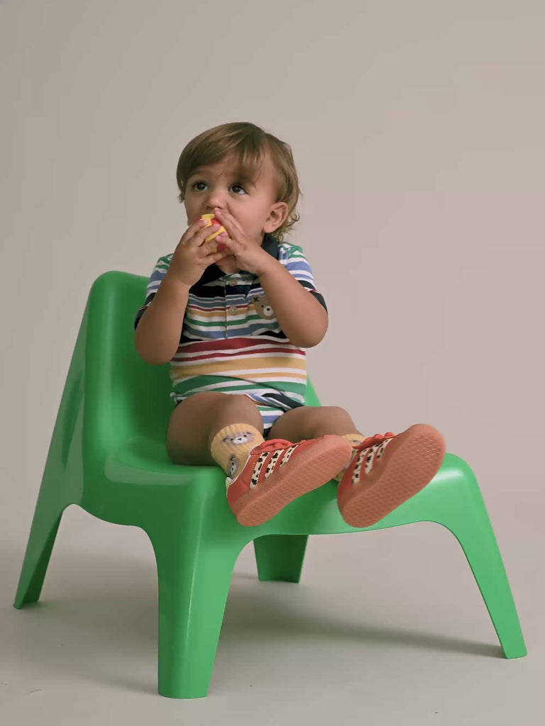 Rainbow Stripe Polo Romper ROMPER Huxbaby