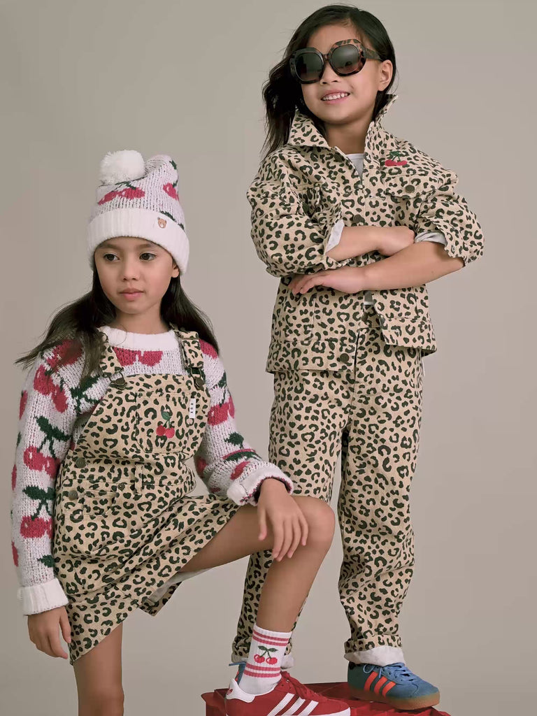 Very Cherry Leopard Print Denim Pinafore DRESS Huxbaby