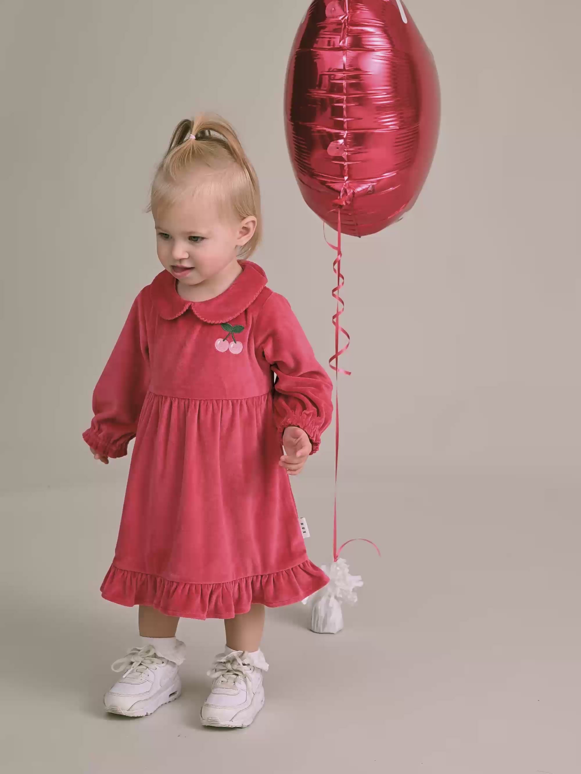 Very Cherry Velour Collar Dress DRESS Huxbaby