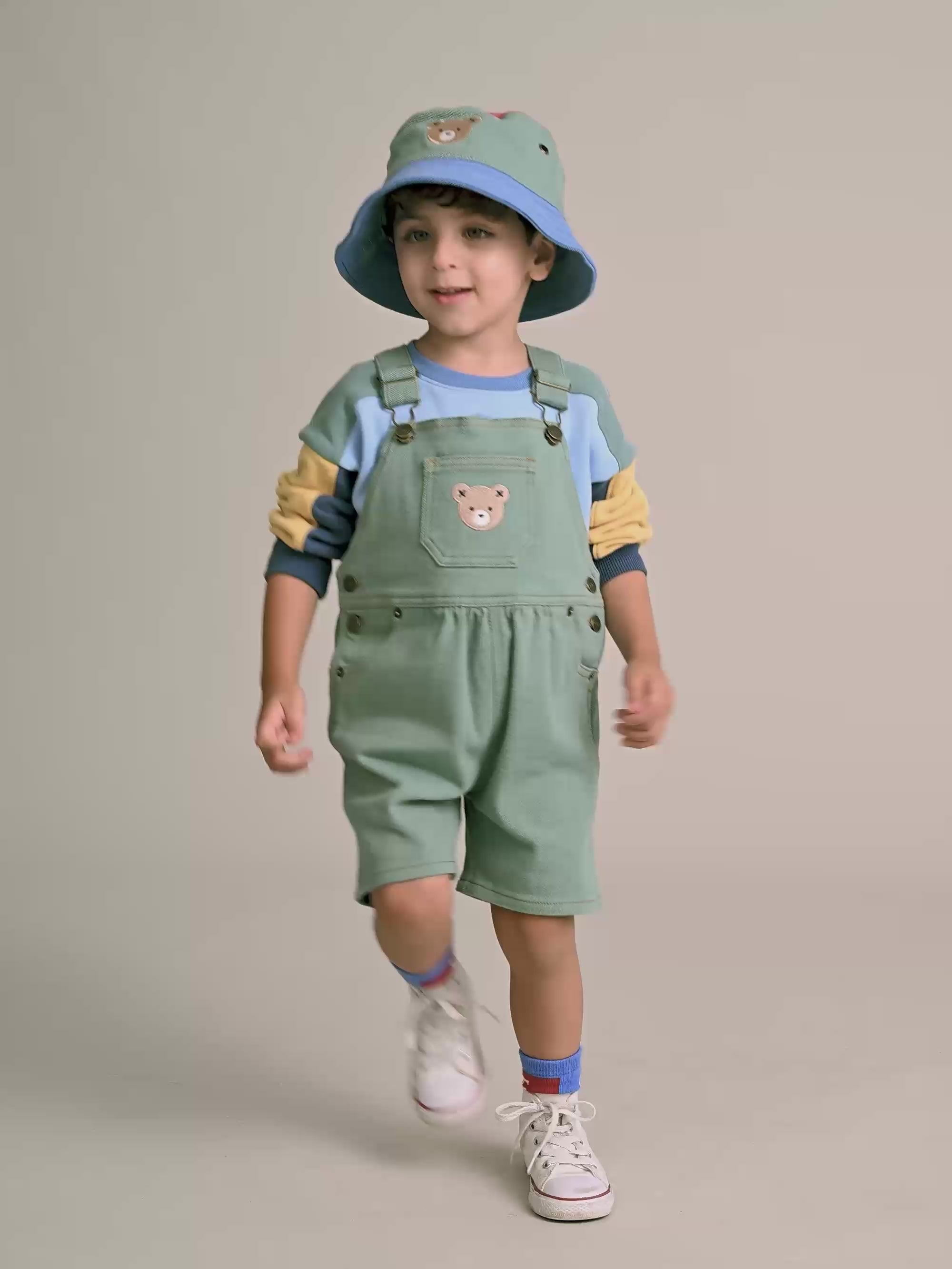 Denim Short Overalls Green OVERALL Huxbaby