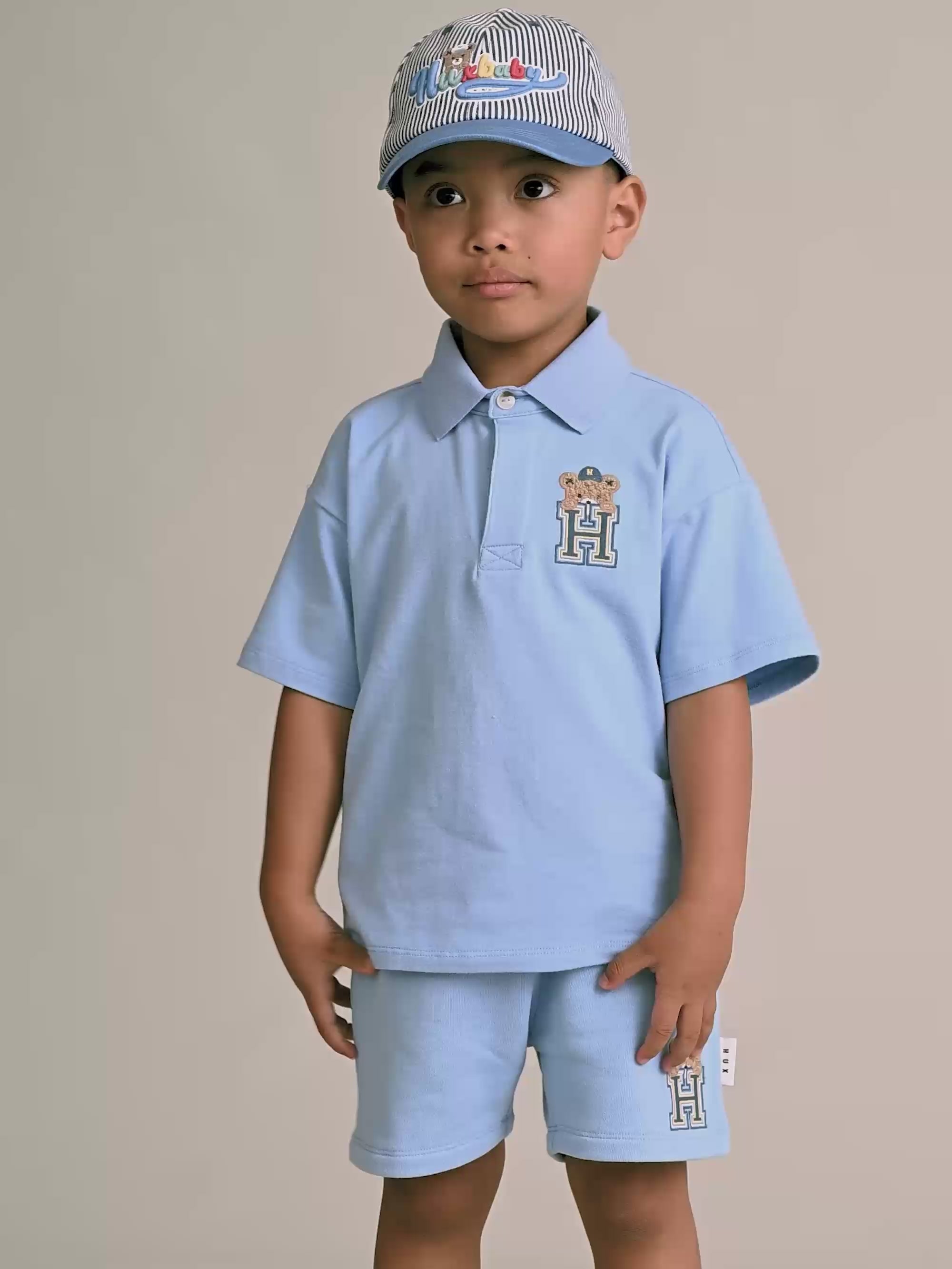 H is for Huxbear Boxy Polo Tee Blue T-SHIRT Huxbaby