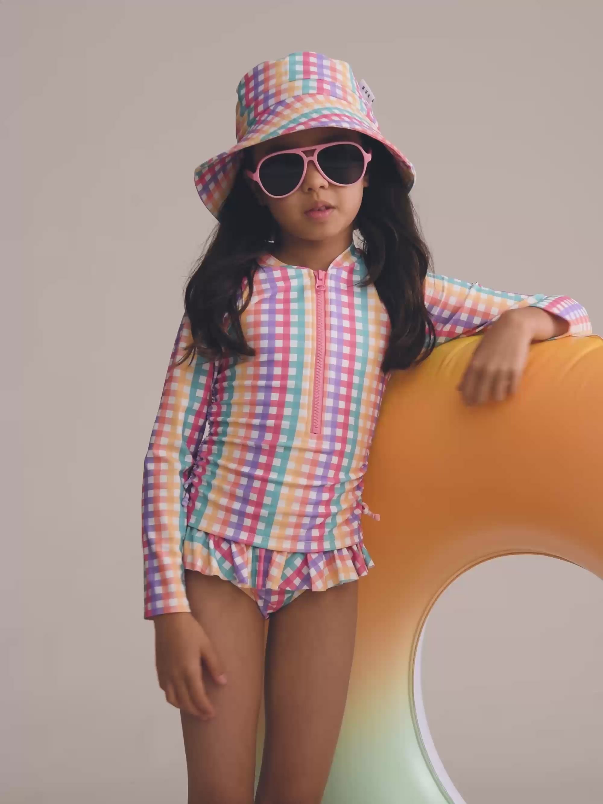Rainbow Check Frill Swimsuit SWIMWEAR Huxbaby Shopify