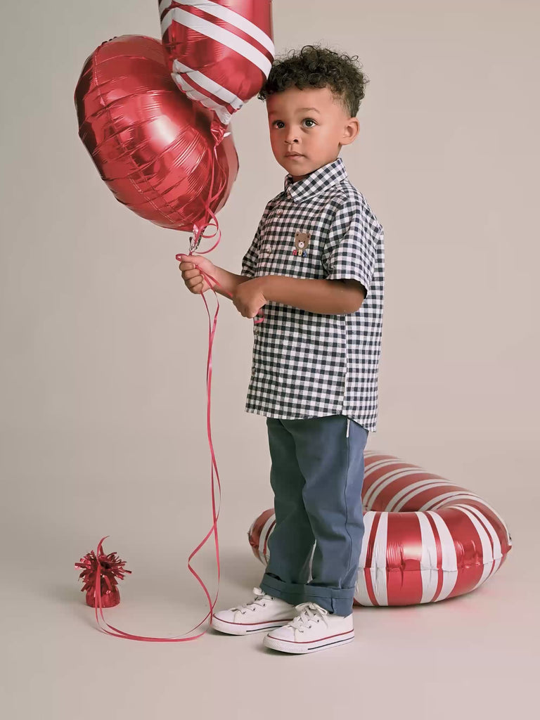 Huxbear Button Up Blue Check T-SHIRT Huxbaby