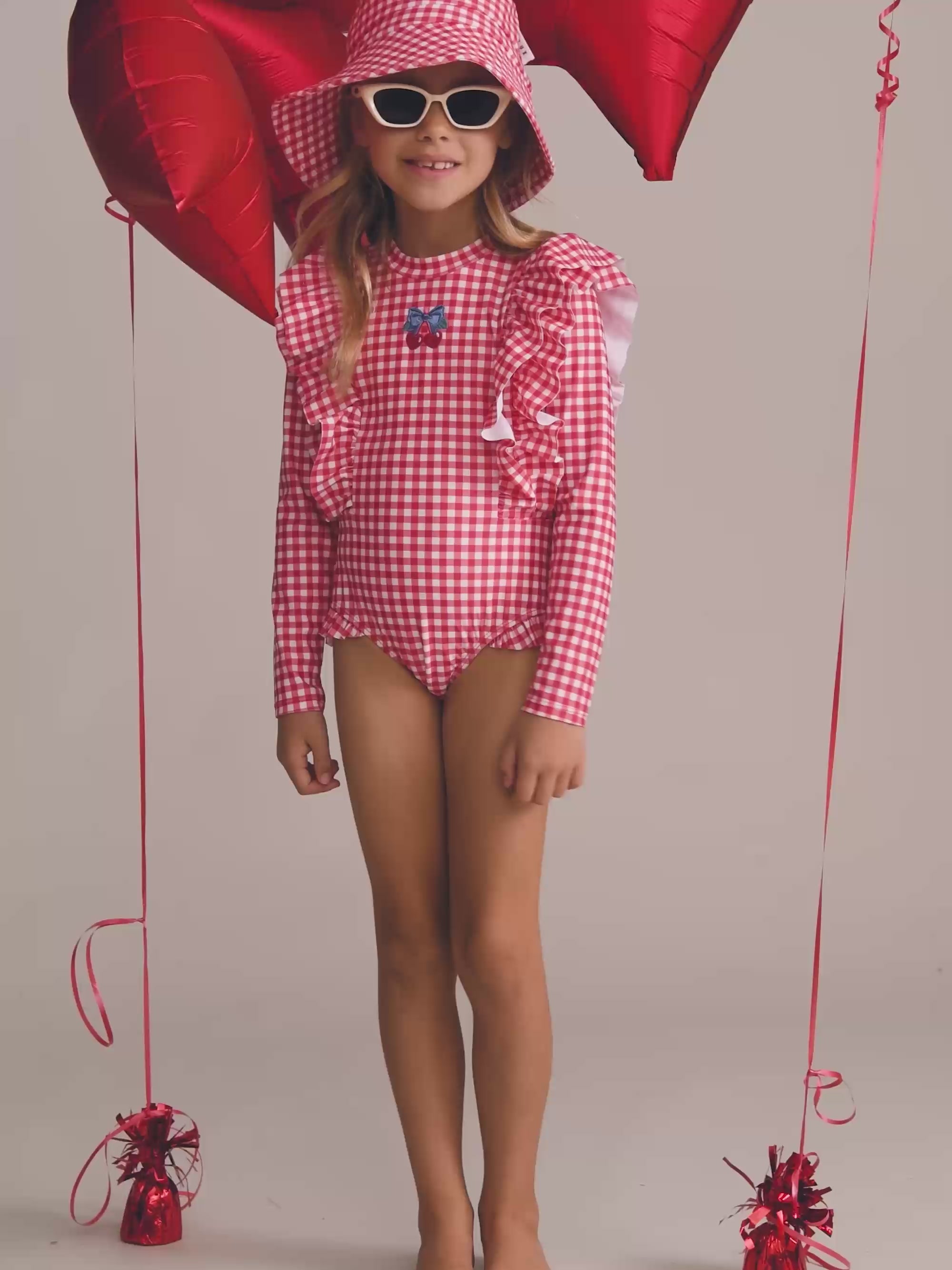 Cherry Bow Gingham Swimhat SWIMWEAR Huxbaby Shopify