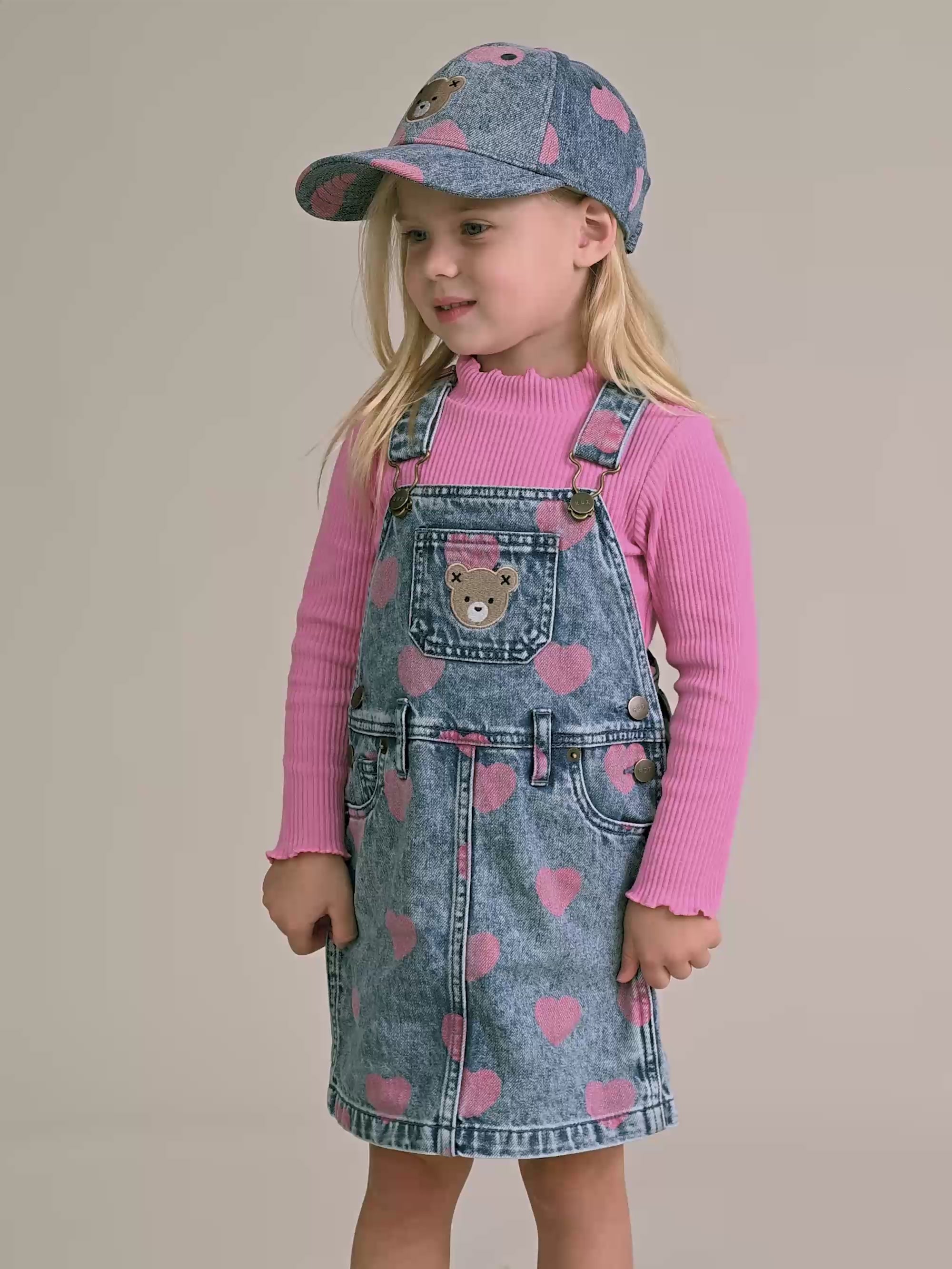 Dreamy Denim Hearts Pinafore DRESS Huxbaby